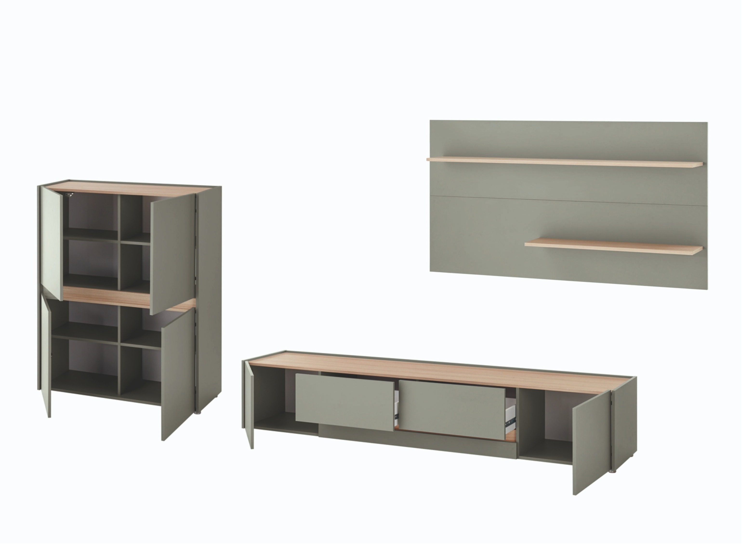 Parete attrezzata Elbsori 127 (Verde + Quercia)