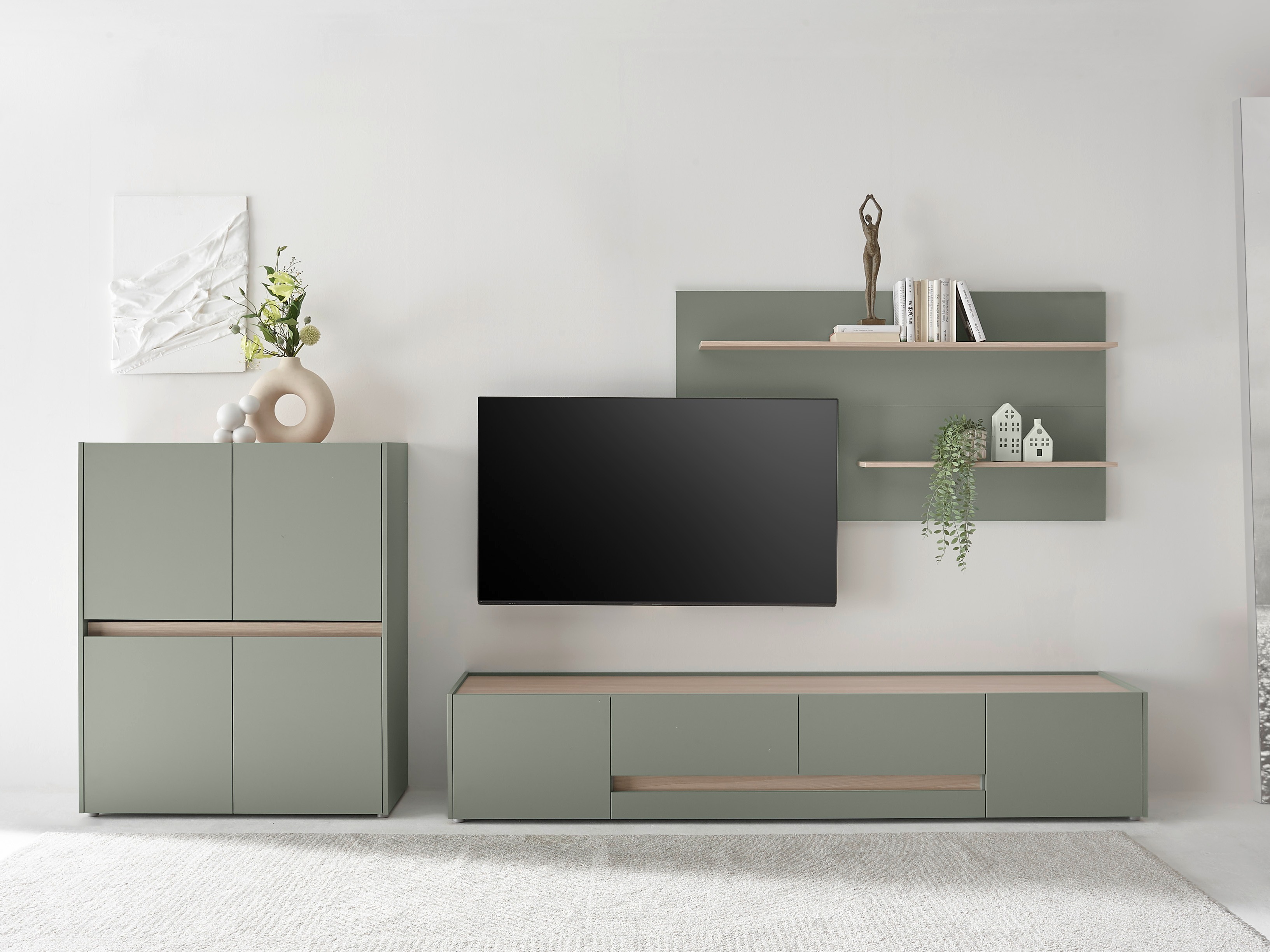 Parete attrezzata Elbsori 127 (Verde + Quercia)