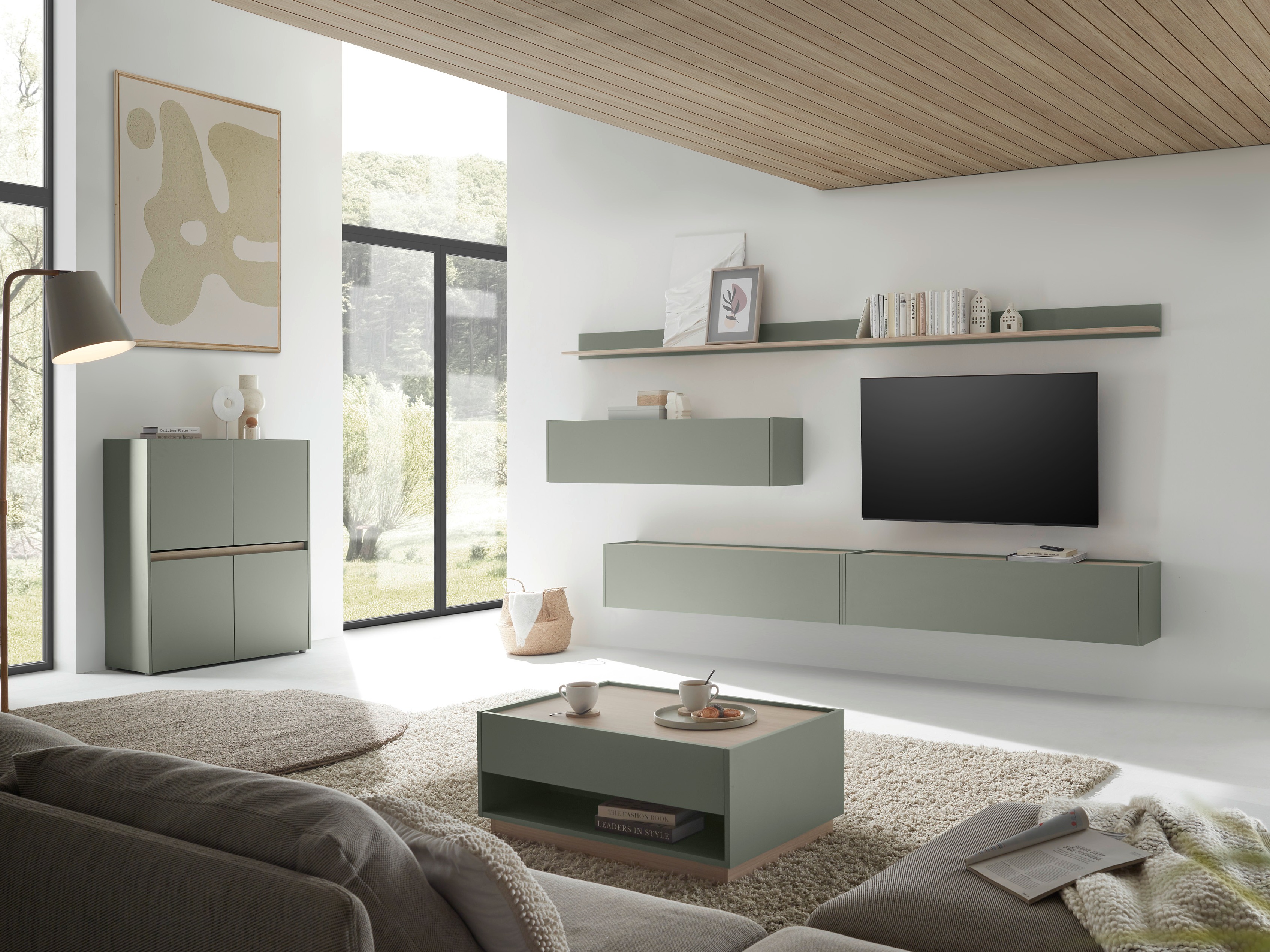 Parete attrezzata Elbsori 142 (Verde + Quercia)