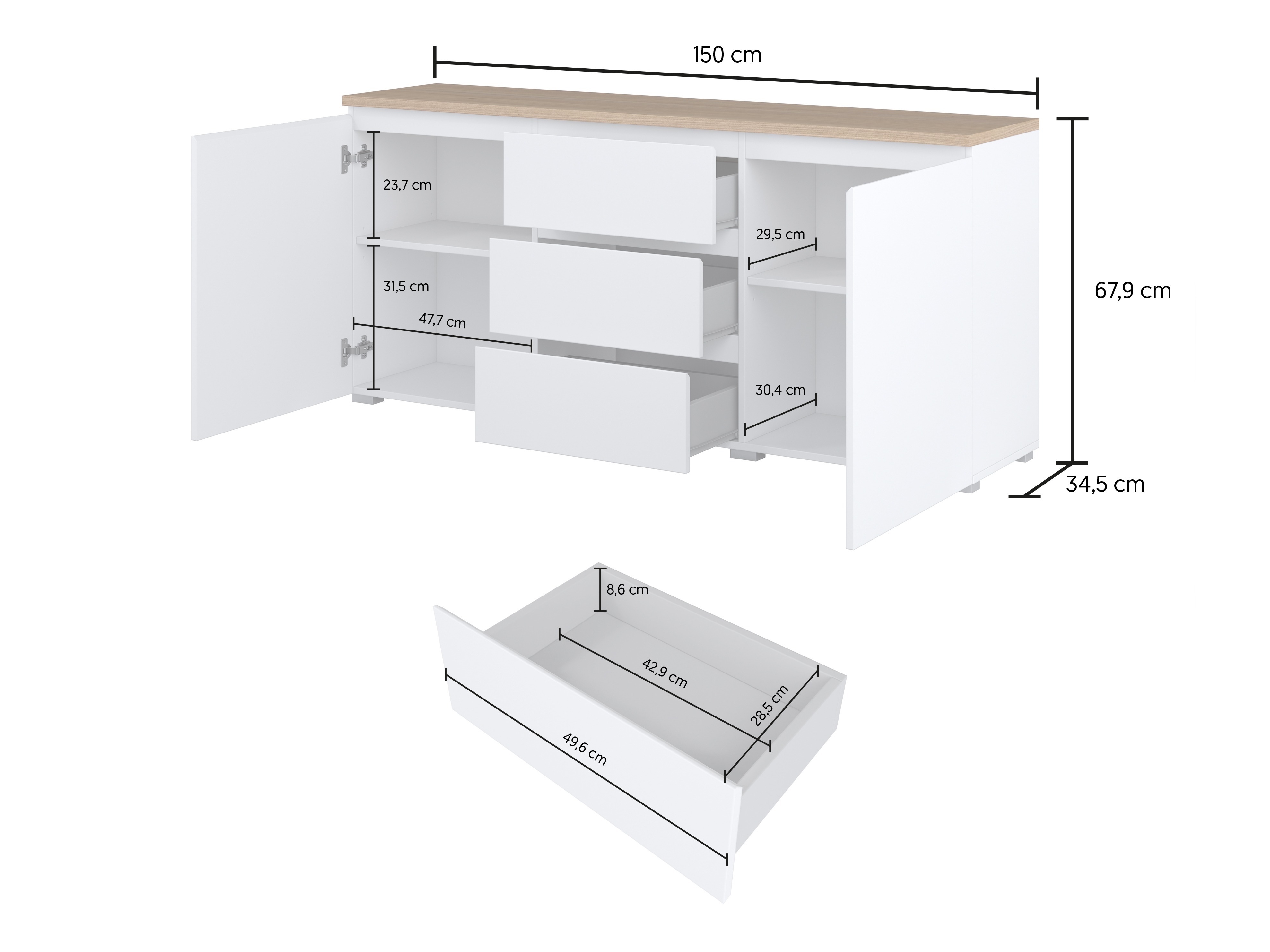 Cassettiera Baletu 106 (Bianco + Quercia)