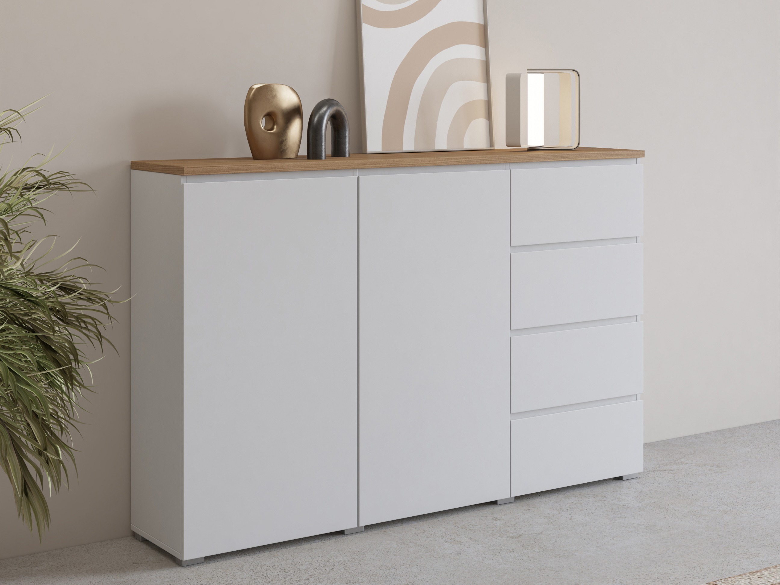 Cassettiera Baletu 109 (Bianco + Quercia)