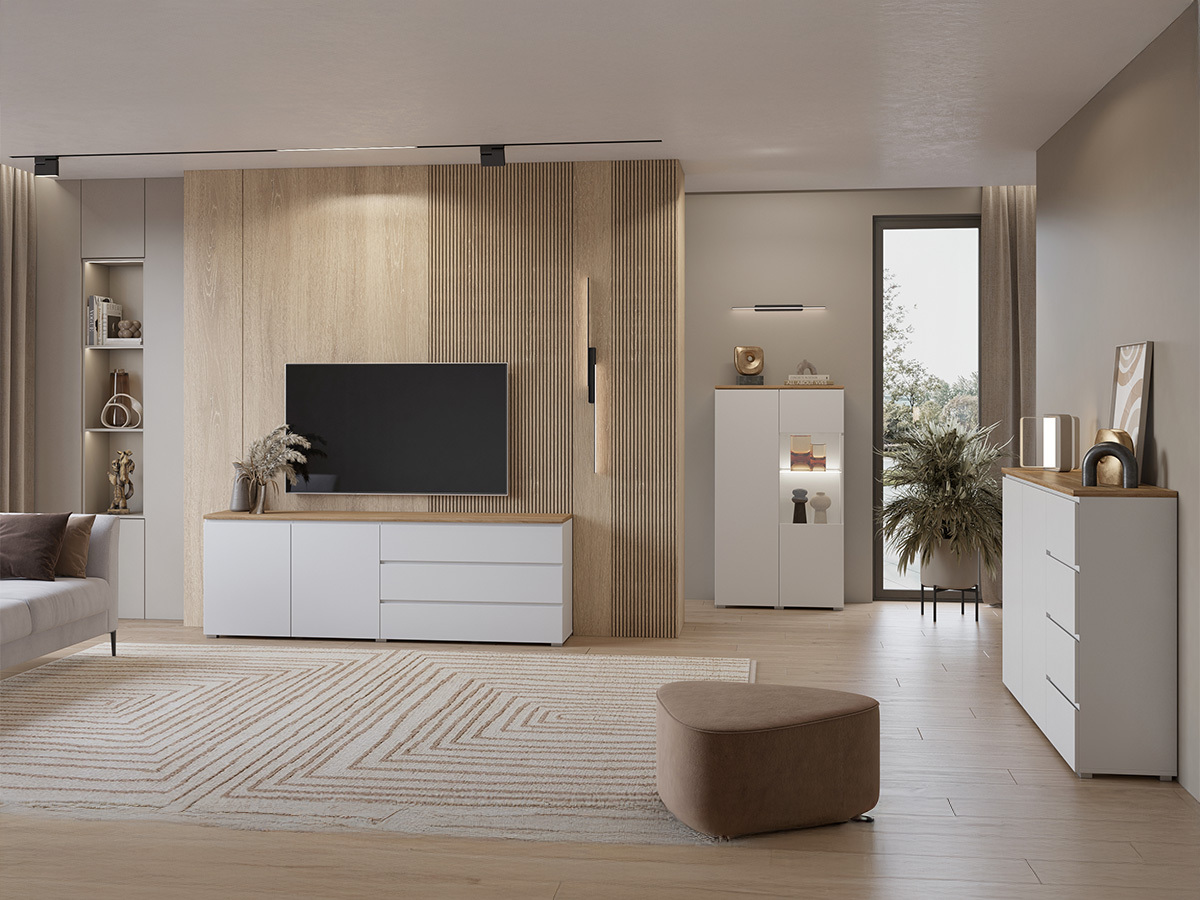 Cassettiera Baletu 109 (Bianco + Quercia)