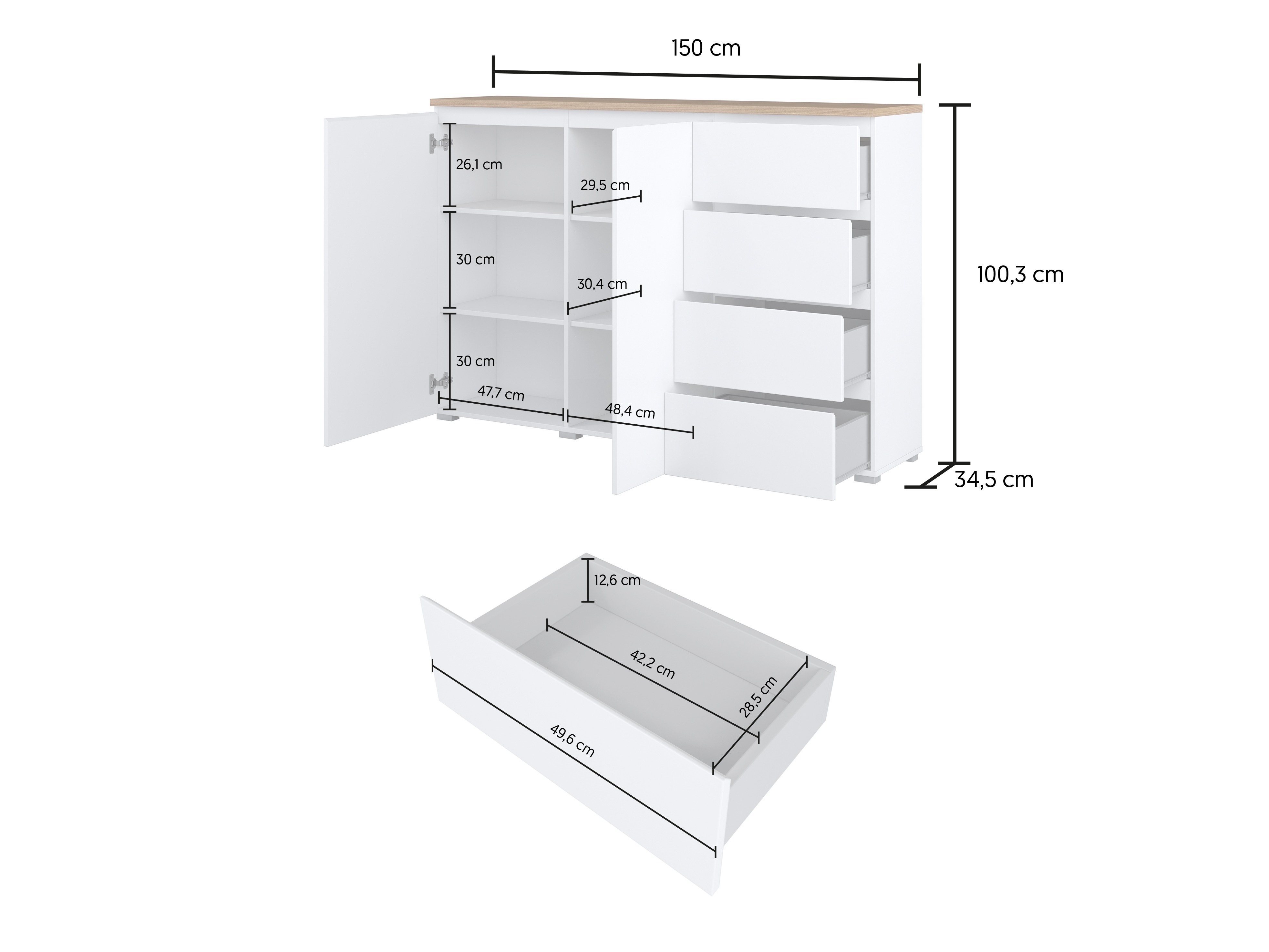 Cassettiera Baletu 109 (Bianco + Quercia)