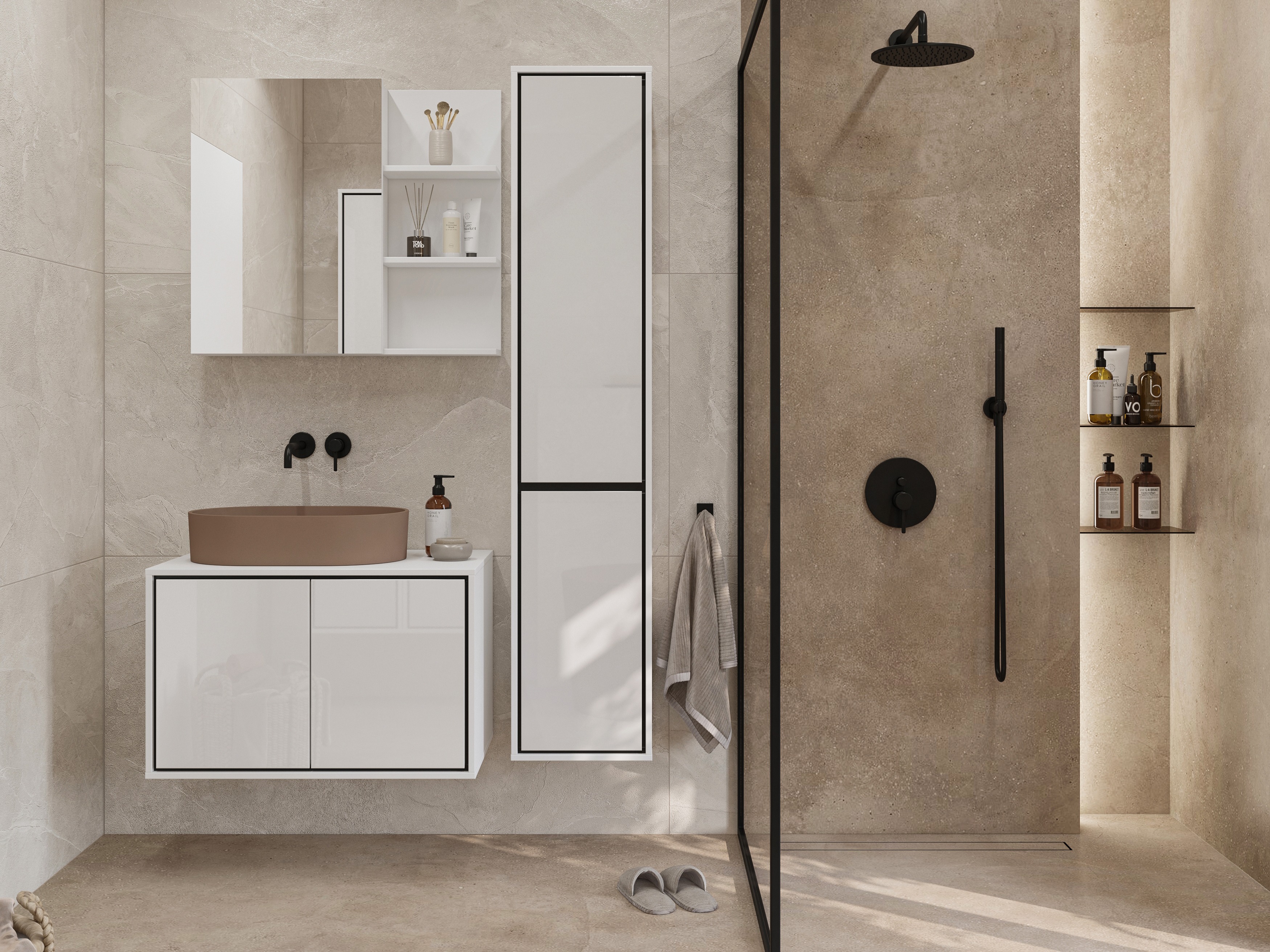 Set bagno Tecavu 105 (Bianco lucido + Bianco)