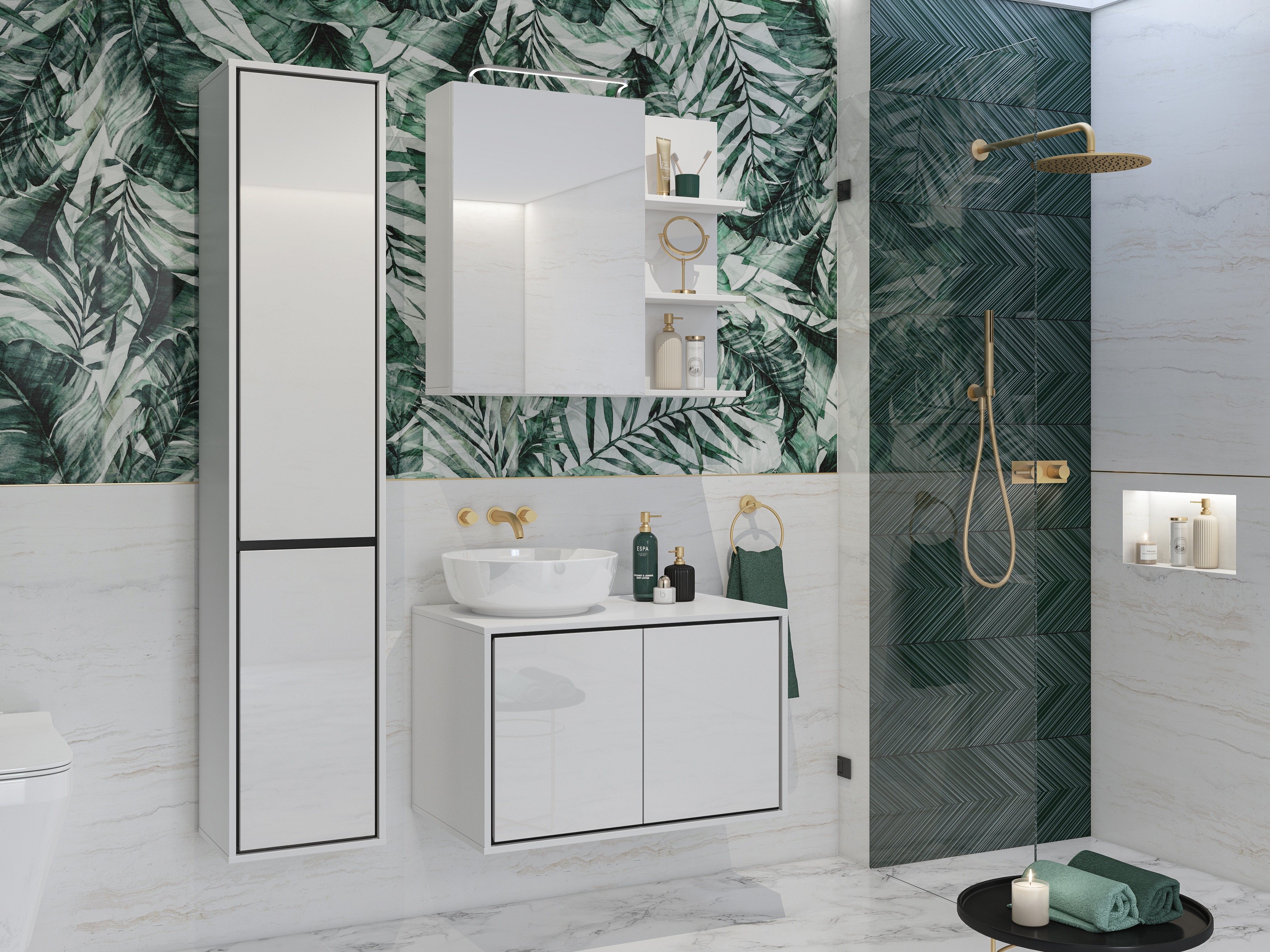 Set bagno Tecavu 105 (Bianco lucido + Bianco)