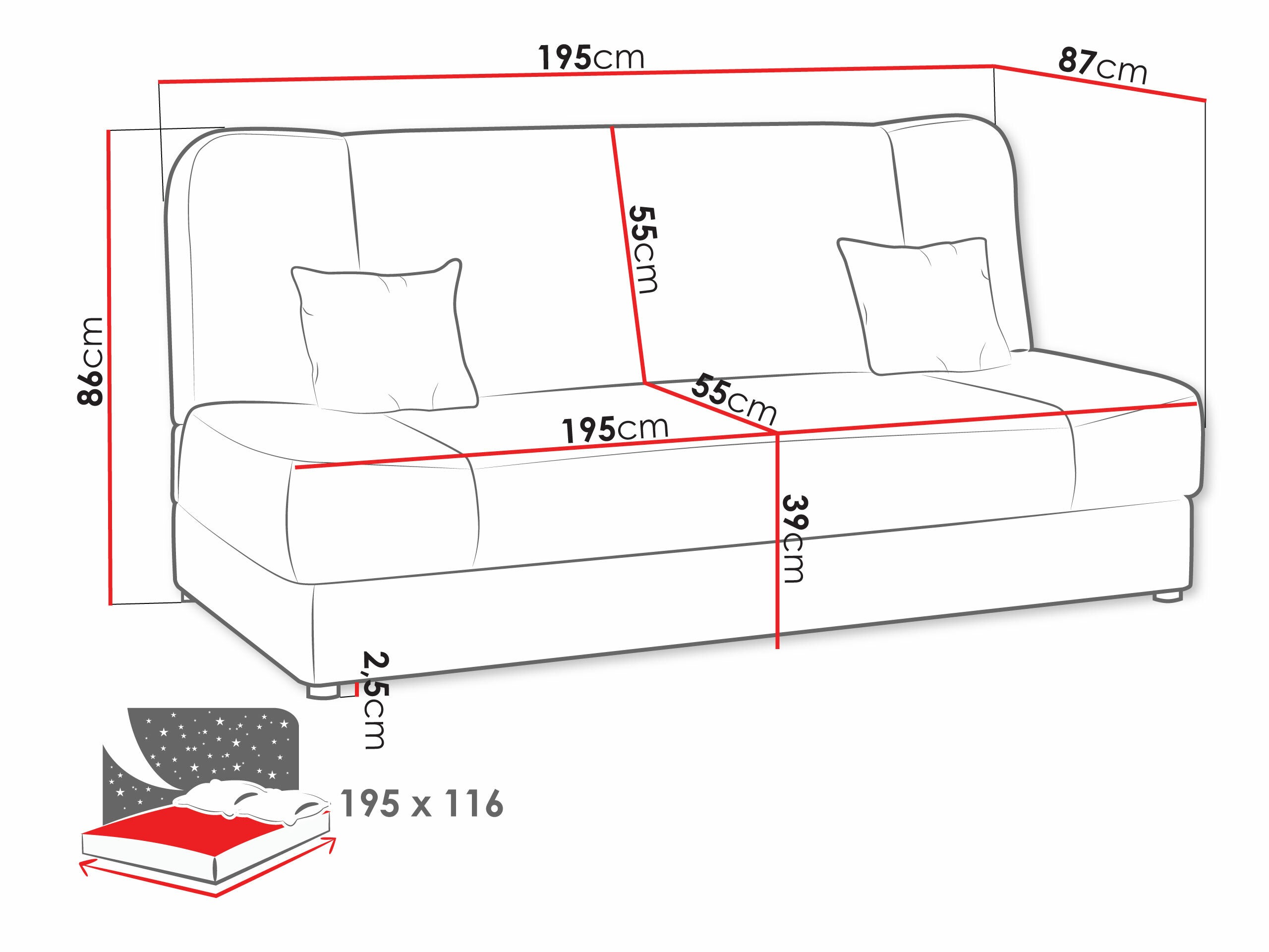 Divano letto Comfivo Cera II (Miu 2056 + Miu 2058)