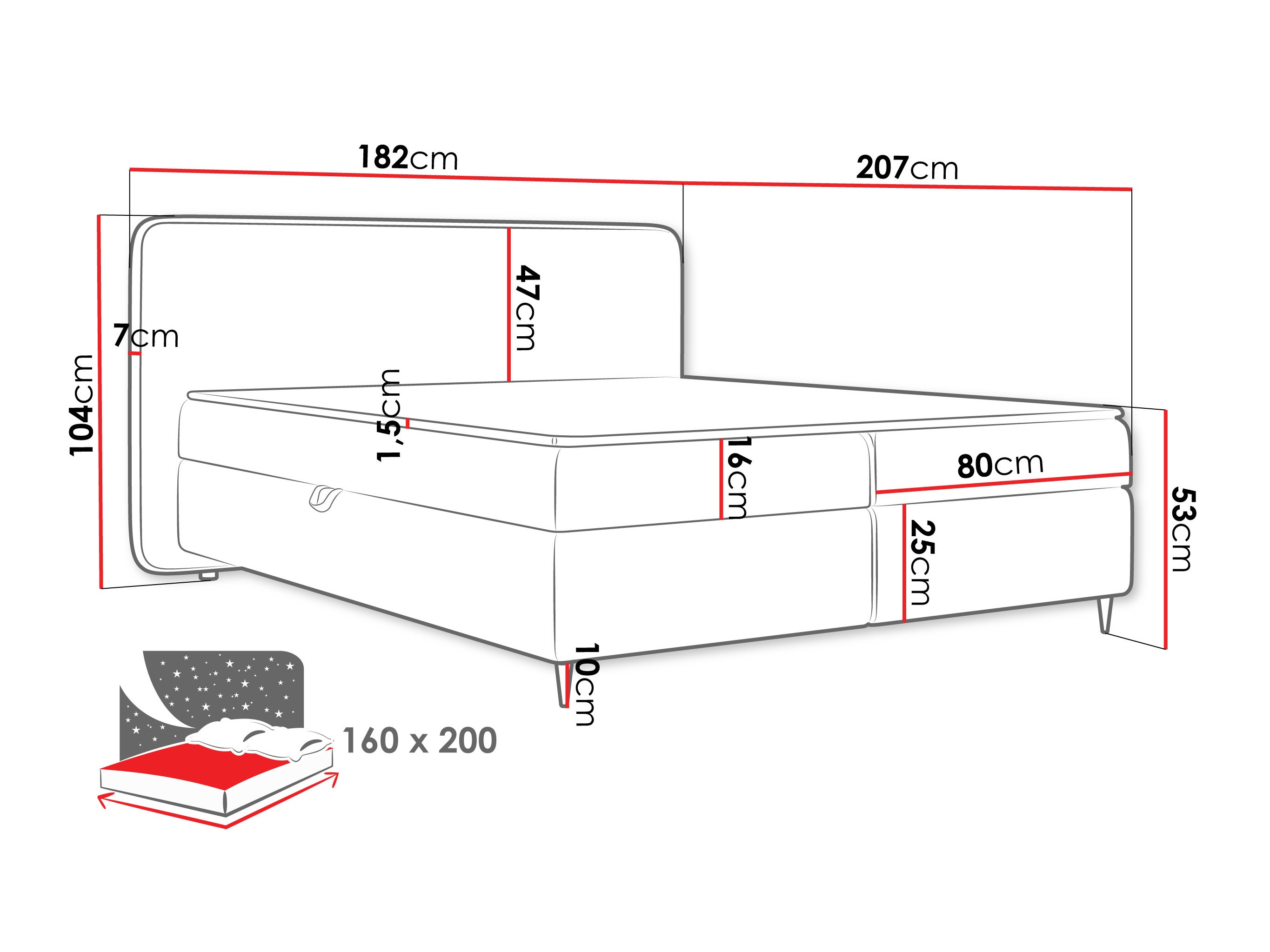 Letto continentale Stonecrest 108 (Taro 98)
