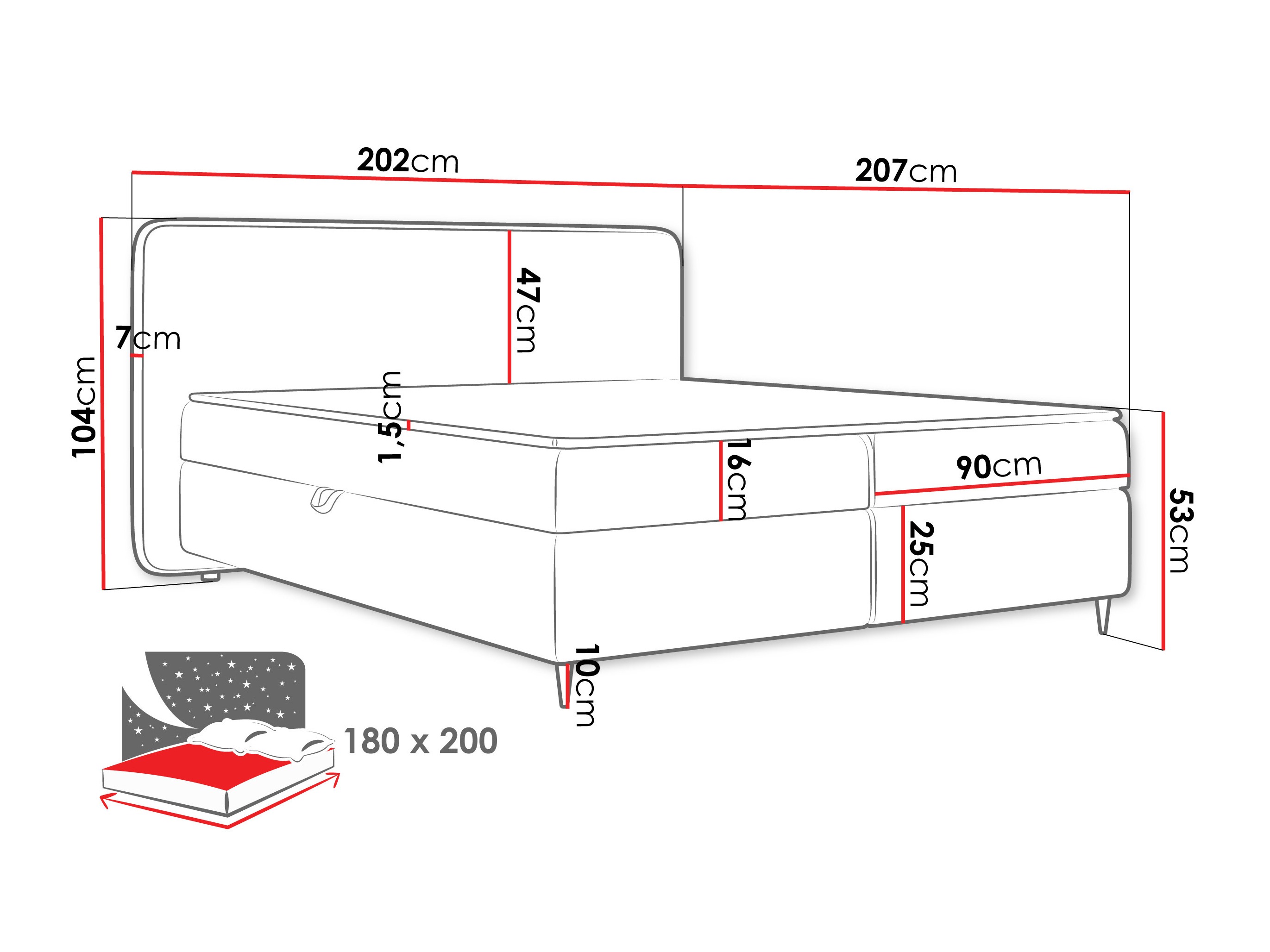 Letto continentale Stonecrest 108 (Taro 98)