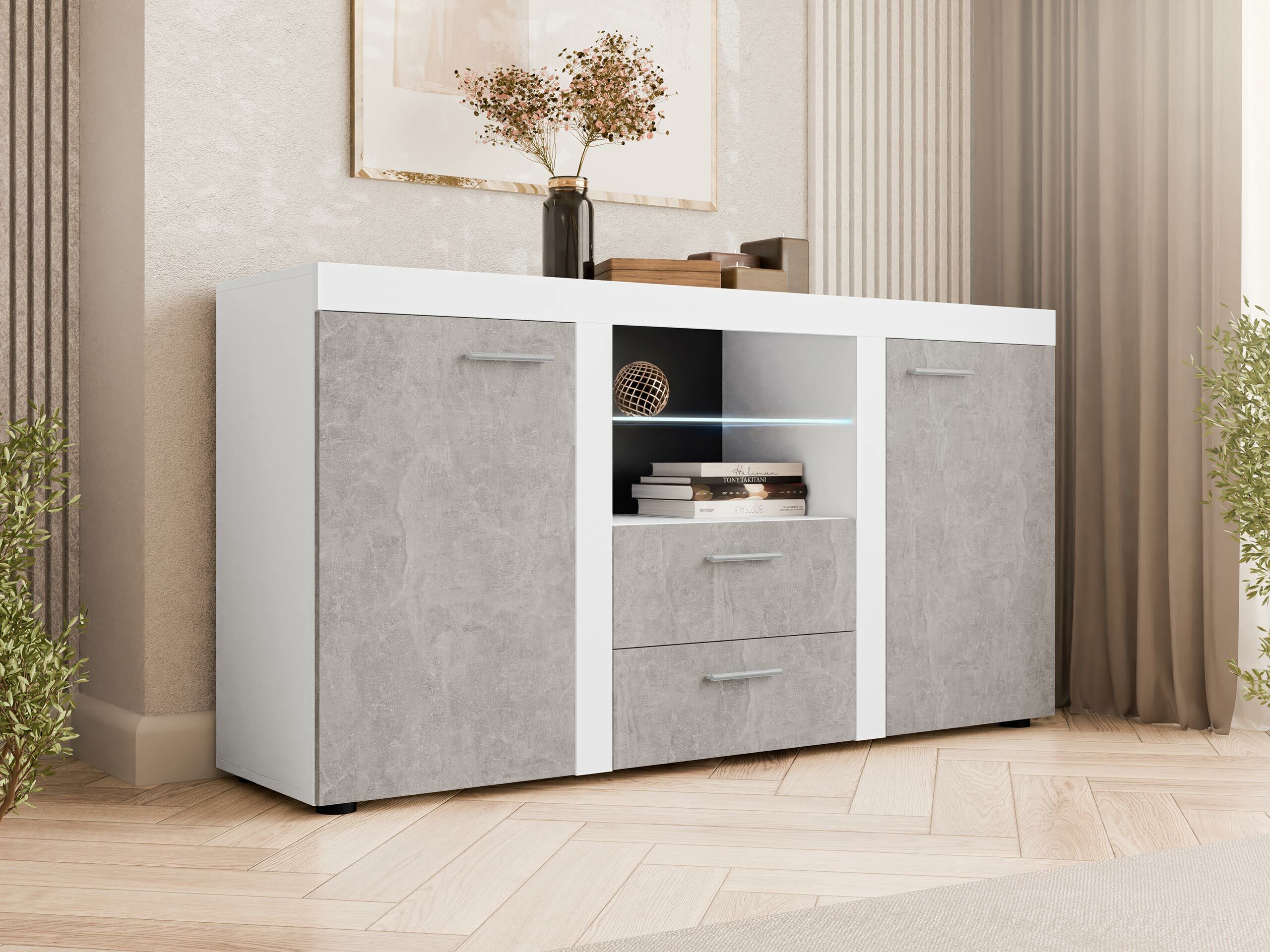 Cassettiera Univio (Bianco + Calcestruzzo)