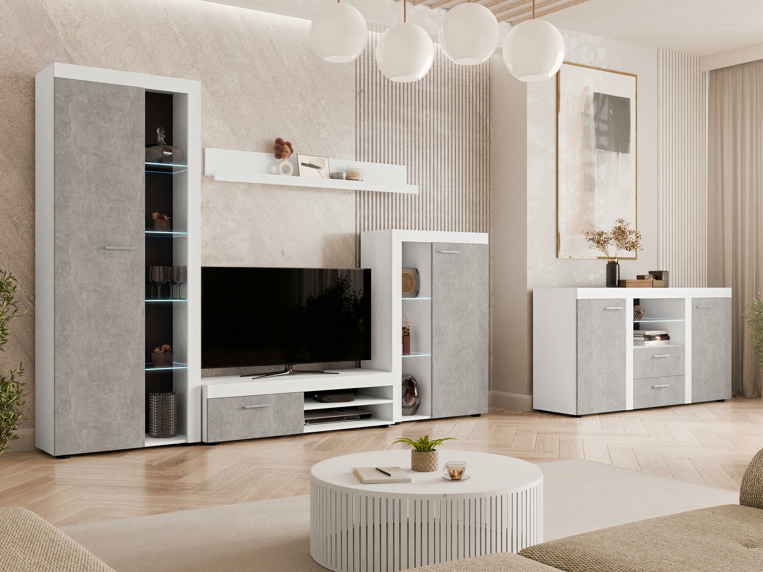 Cassettiera Univio (Bianco + Calcestruzzo)