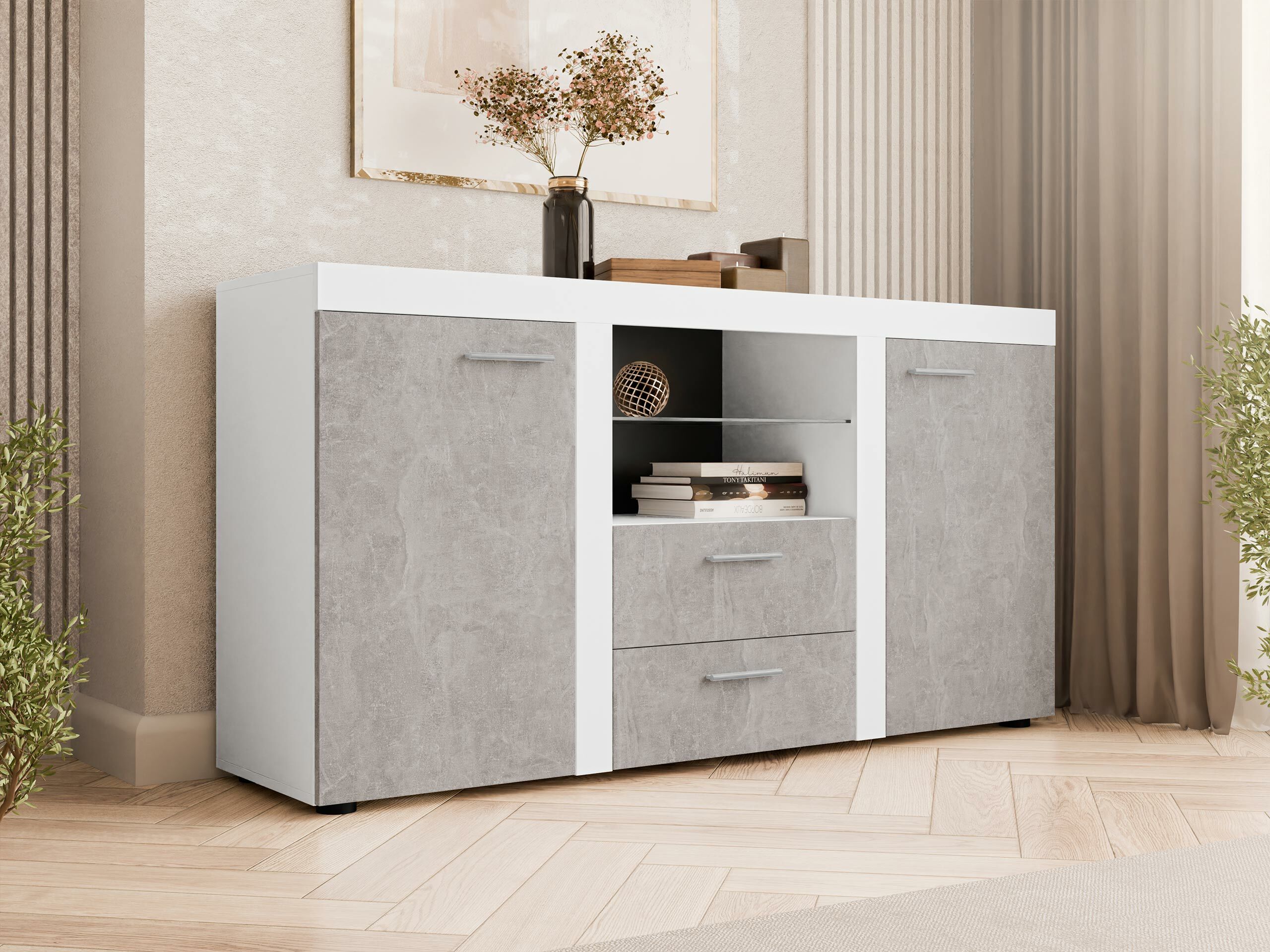 Cassettiera Univio (Bianco + Calcestruzzo)