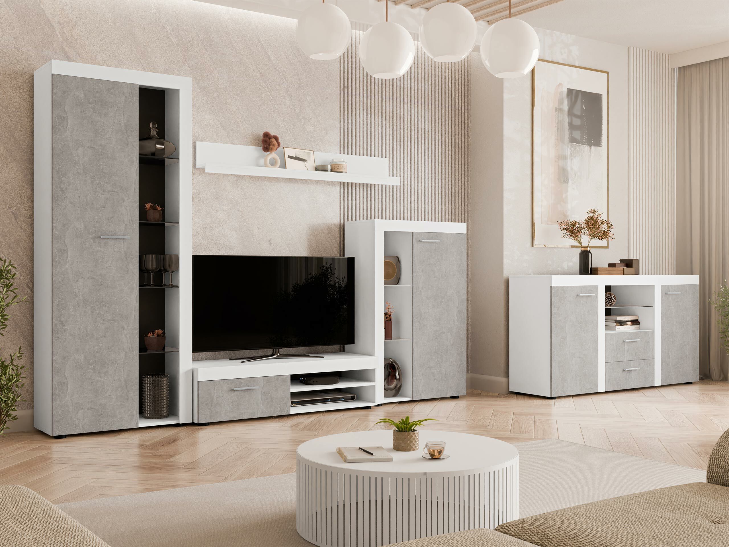 Cassettiera Univio (Bianco + Calcestruzzo)