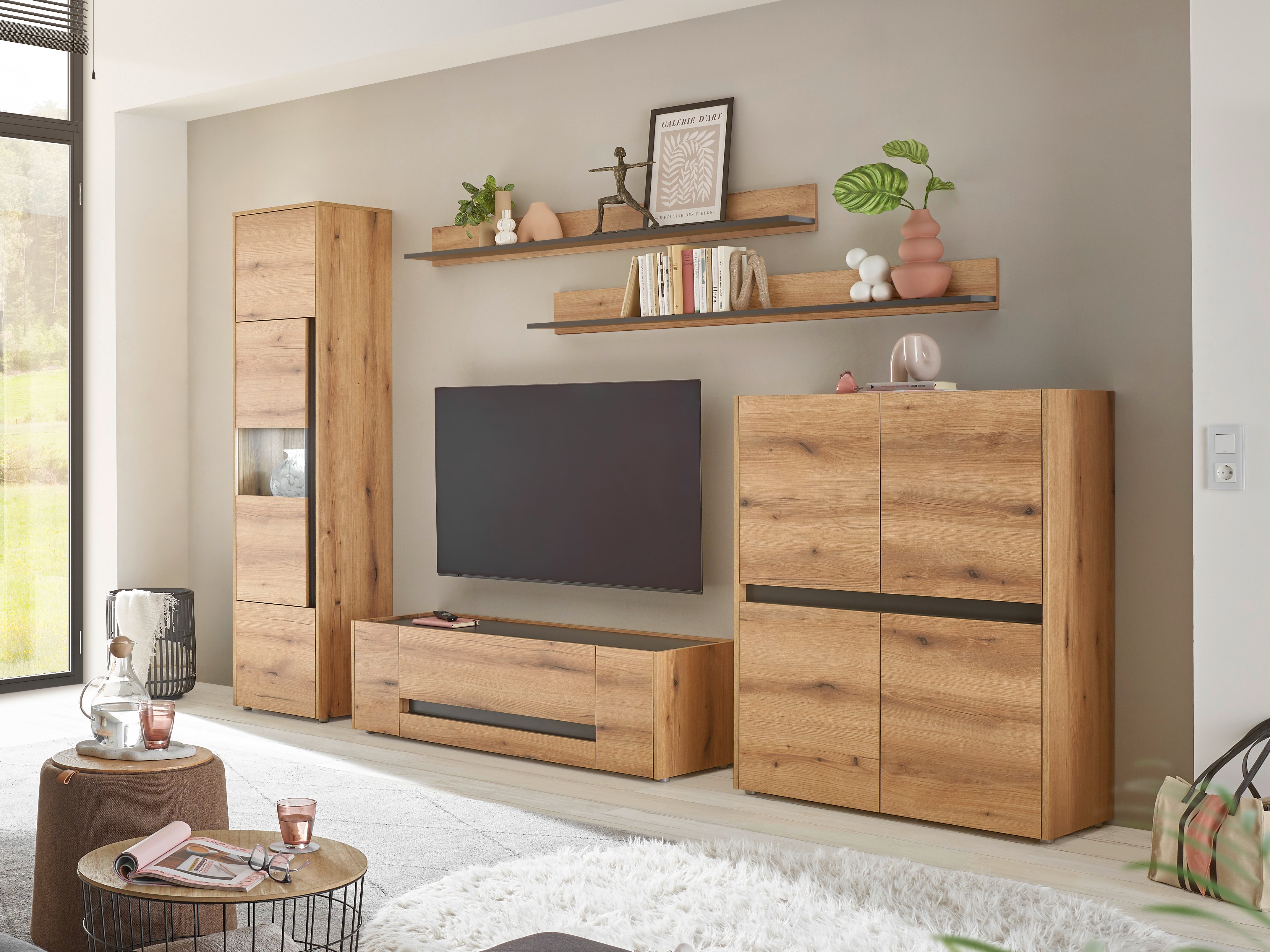 Parete attrezzata Elbsori 131 (Quercia + Antracite)