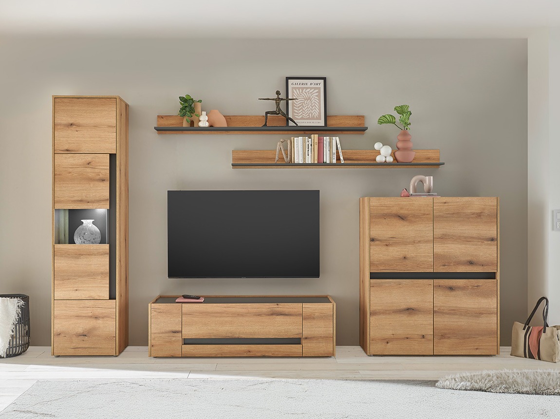 Parete attrezzata Elbsori 131 (Quercia + Antracite)