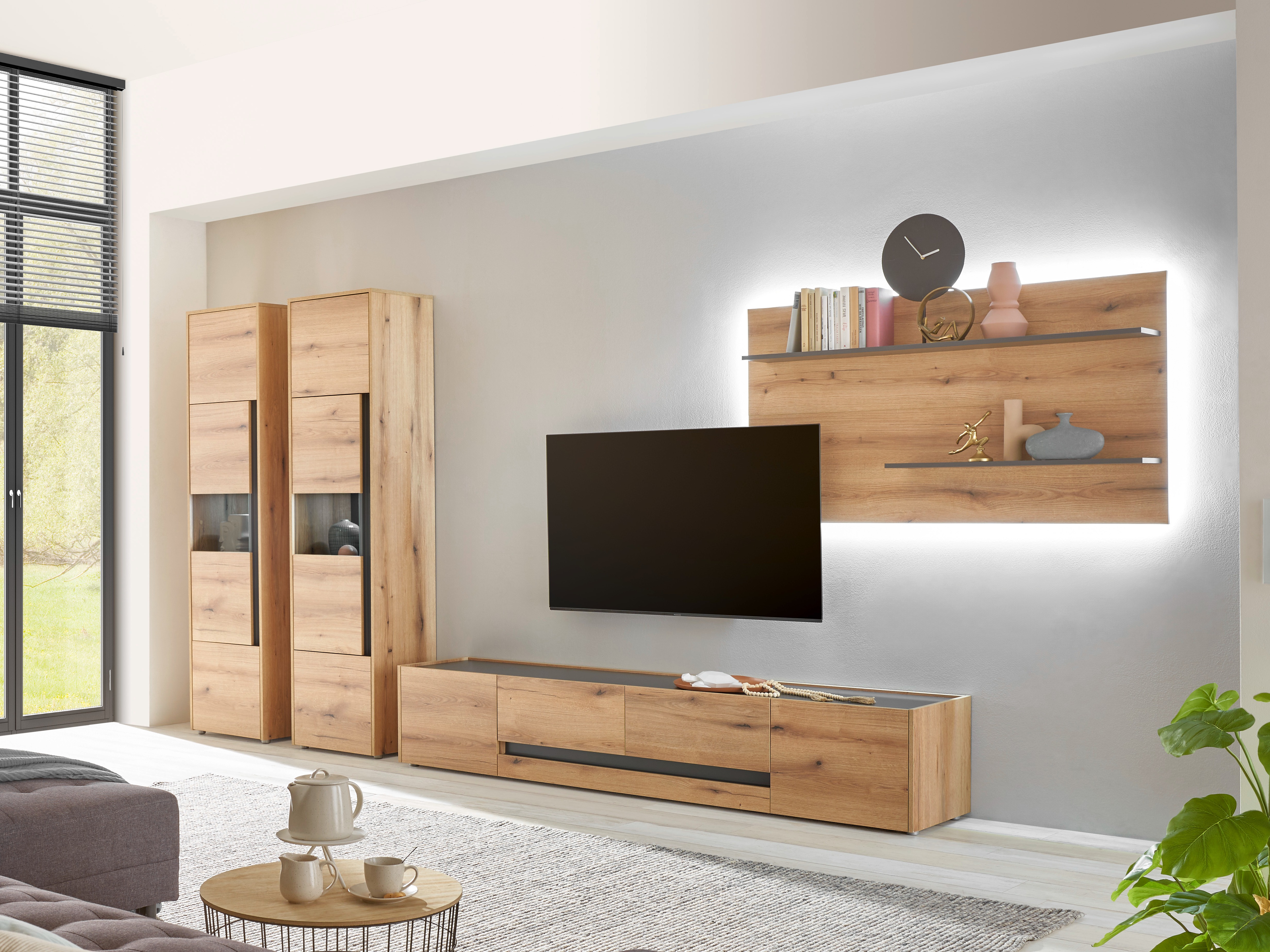 Parete attrezzata Elbsori 132 (Quercia + Antracite)