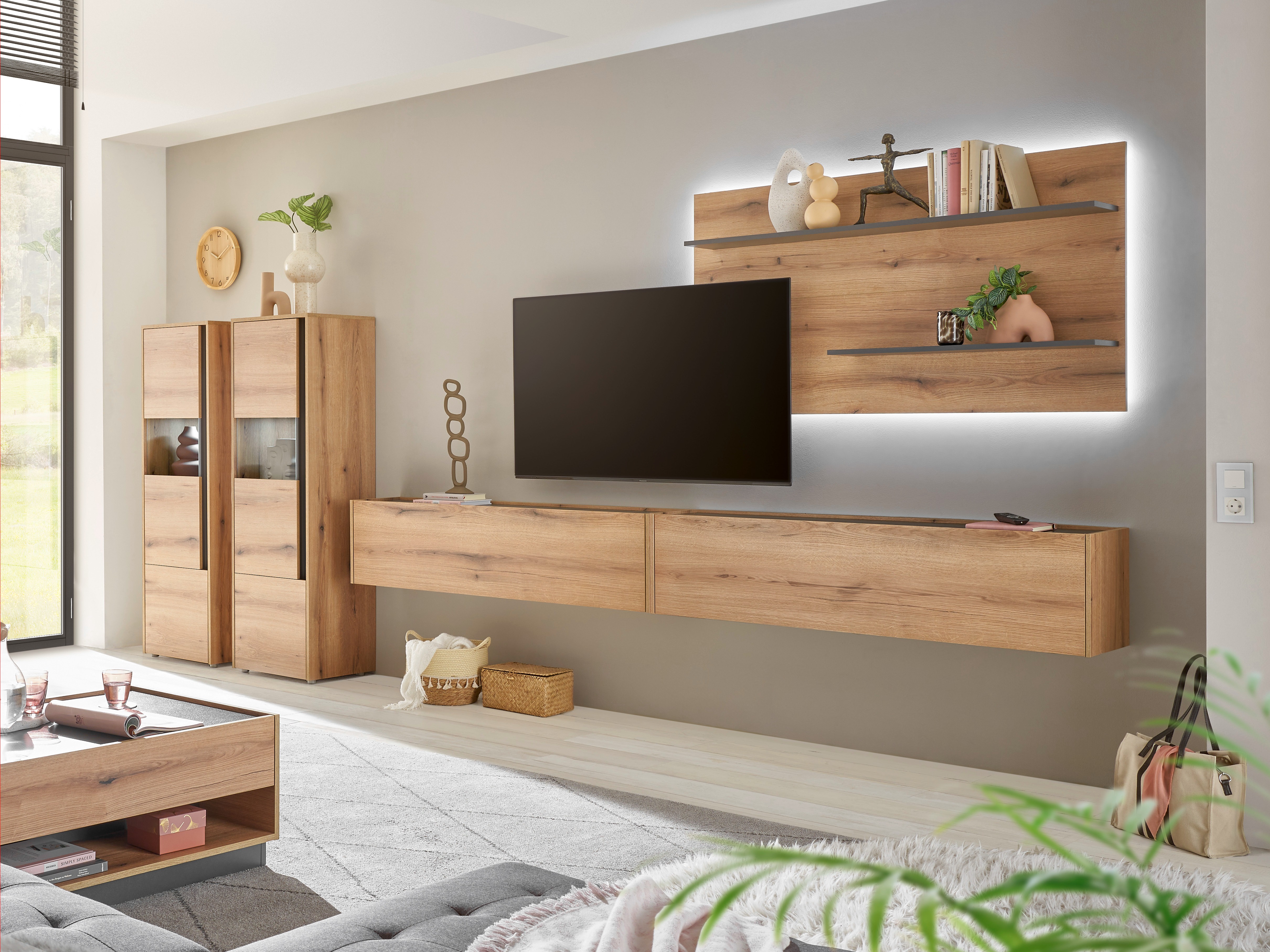 Parete attrezzata Elbsori 135 (Quercia + Antracite)