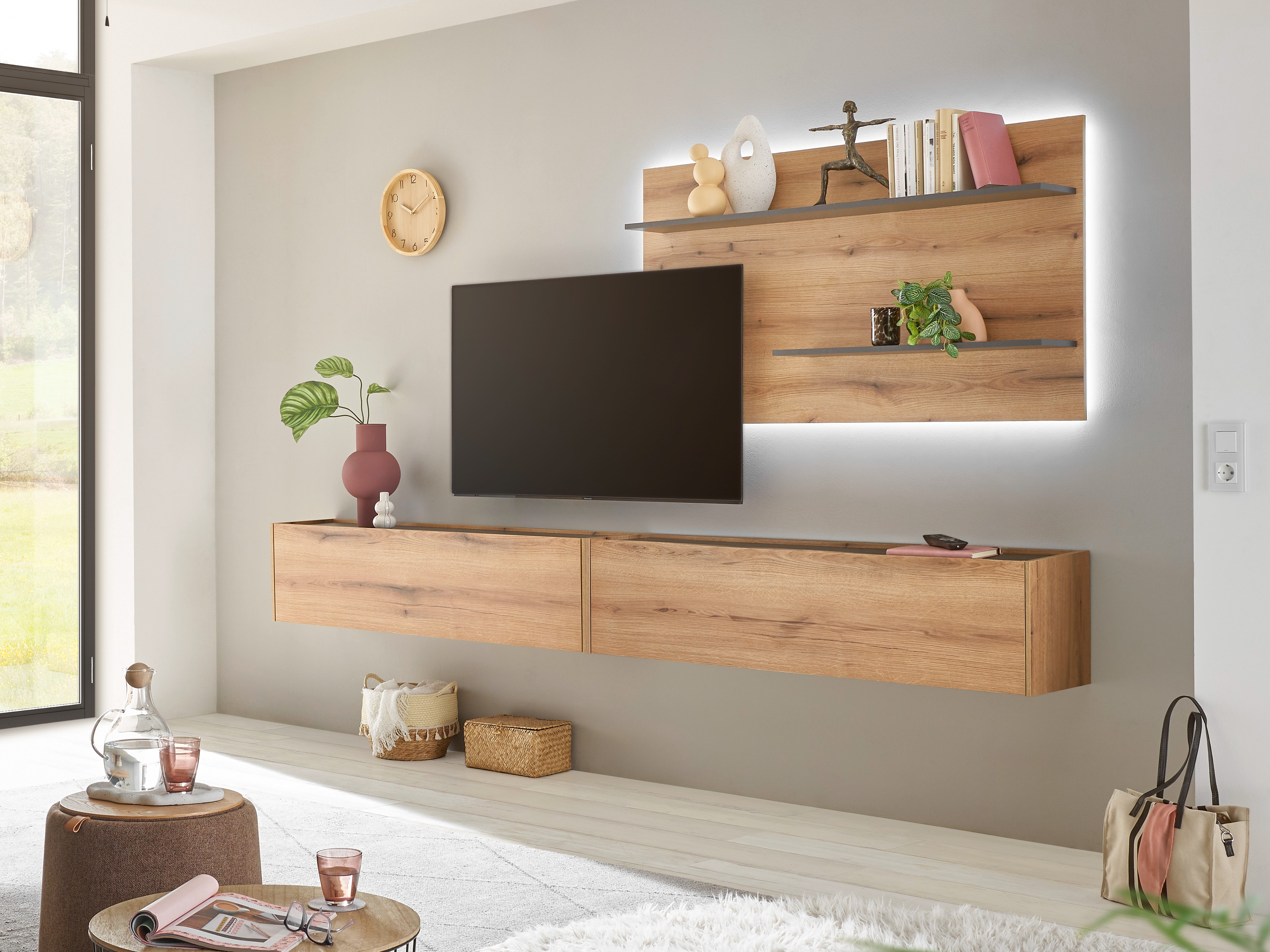 Parete attrezzata Elbsori 120 (Quercia + Cachemire)