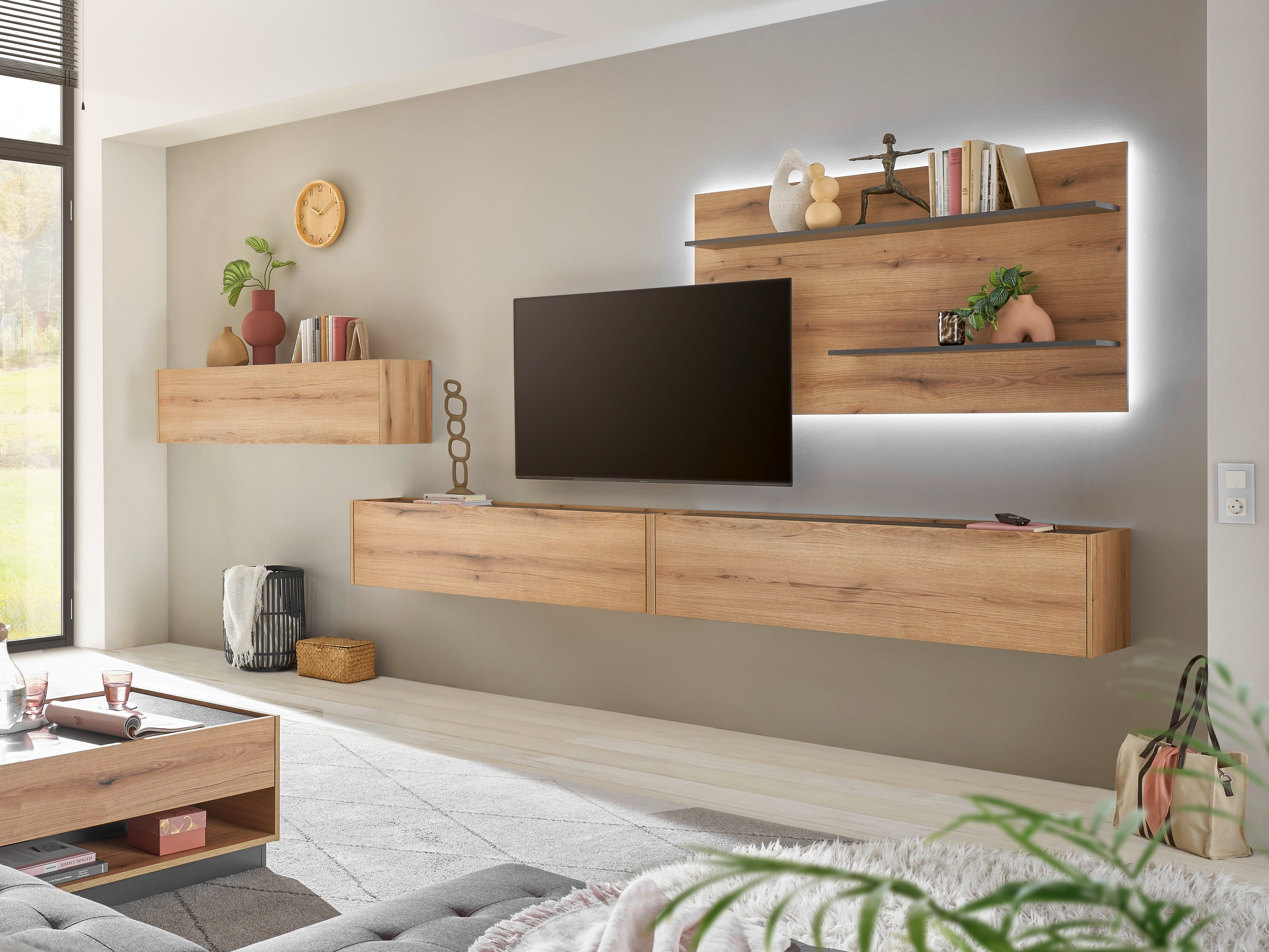 Parete attrezzata Elbsori 121 (Quercia + Antracite)