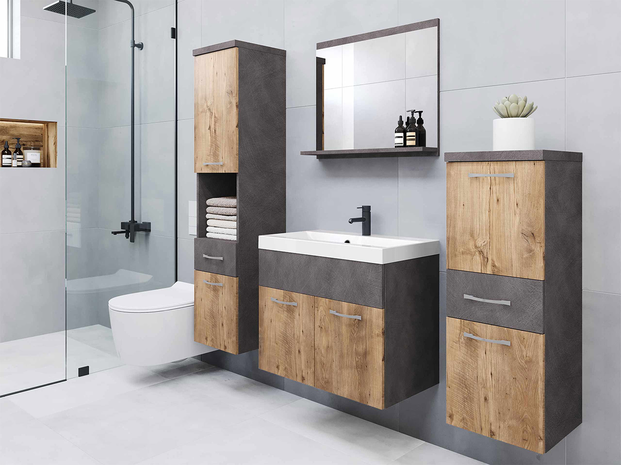 Set bagno Sarasota 109 (Matera grigio + Castagna)