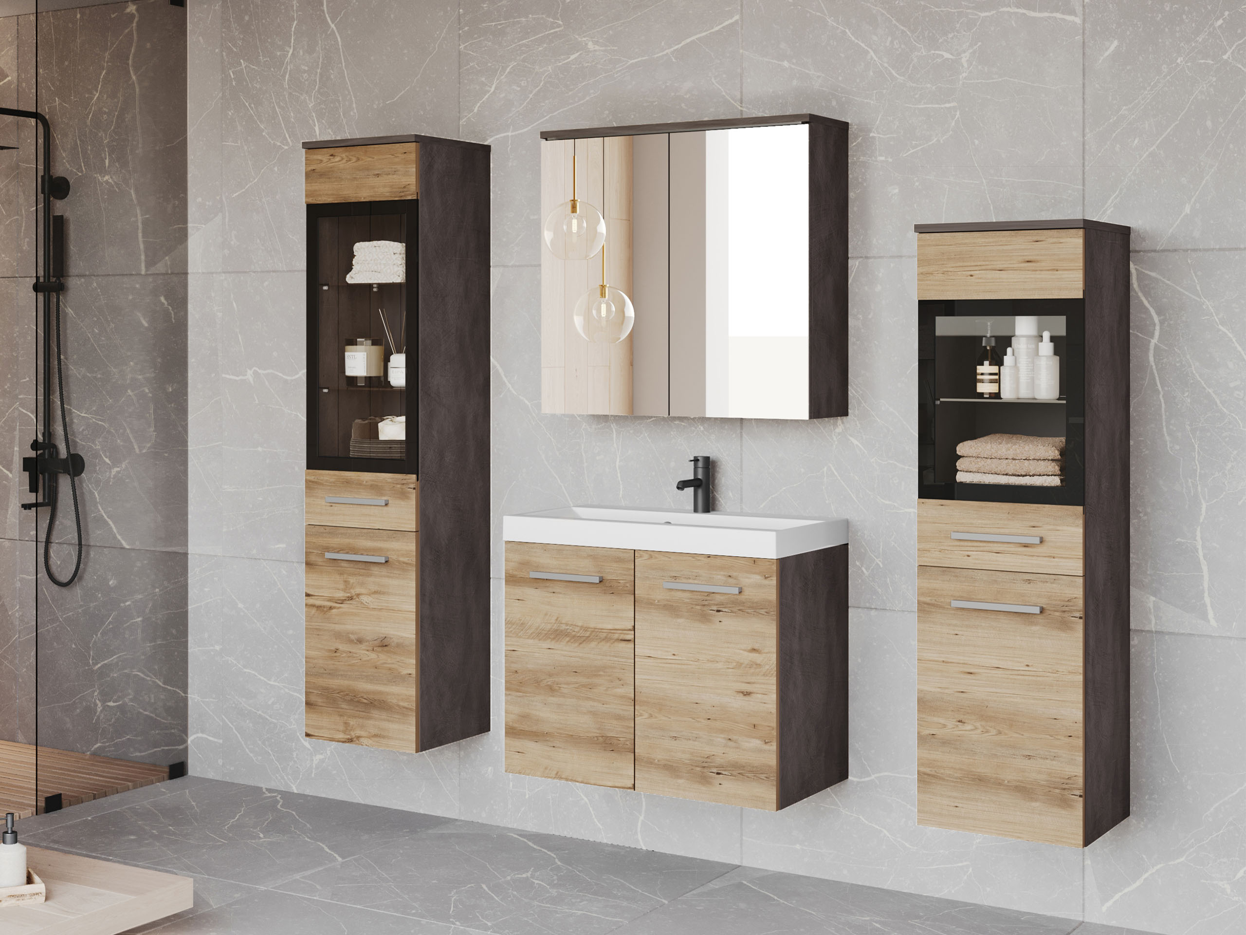 Set bagno Scientia III (Matera grigio + Castagna)