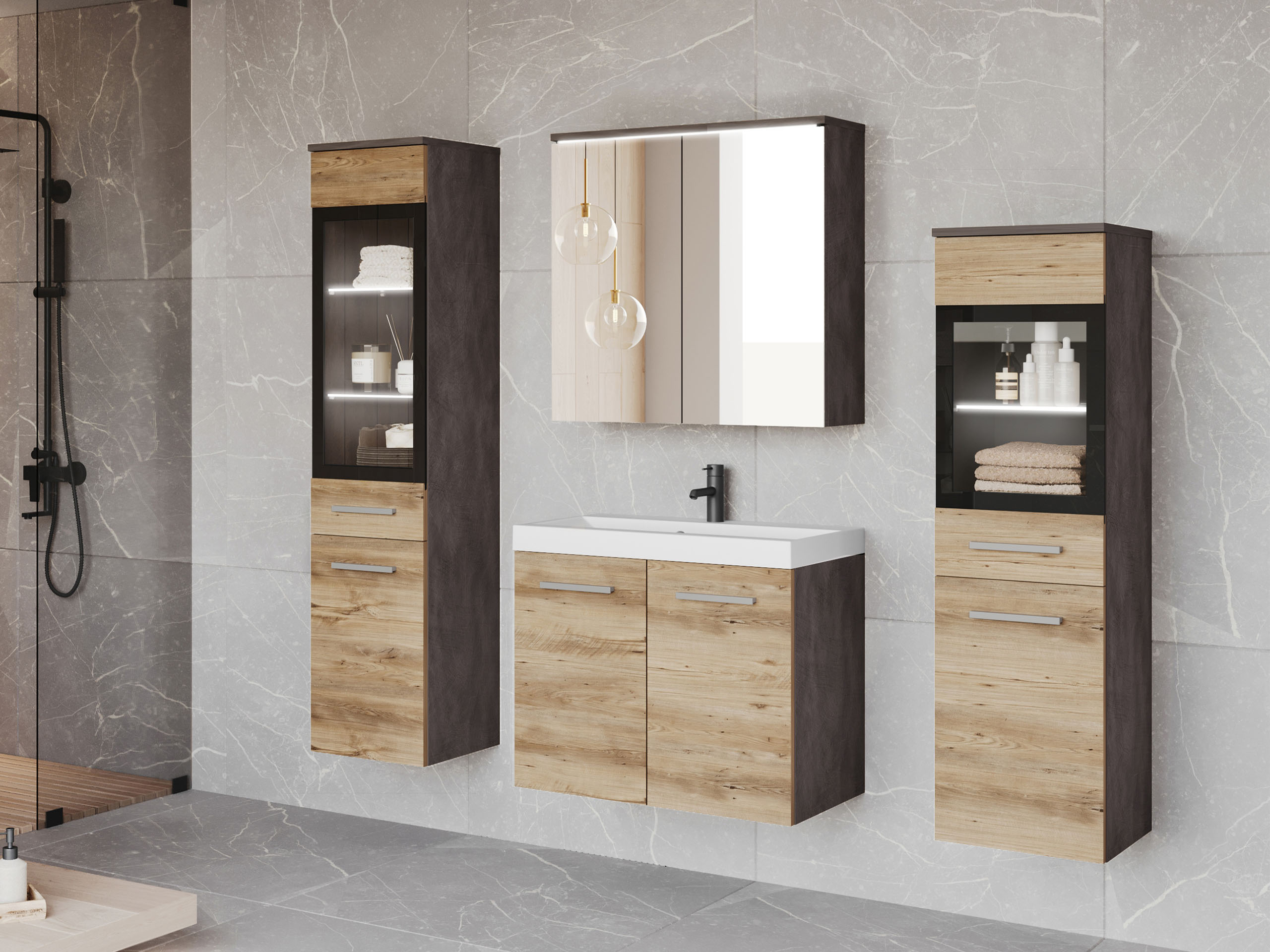 Set bagno Scientia III (Matera grigio + Castagna)