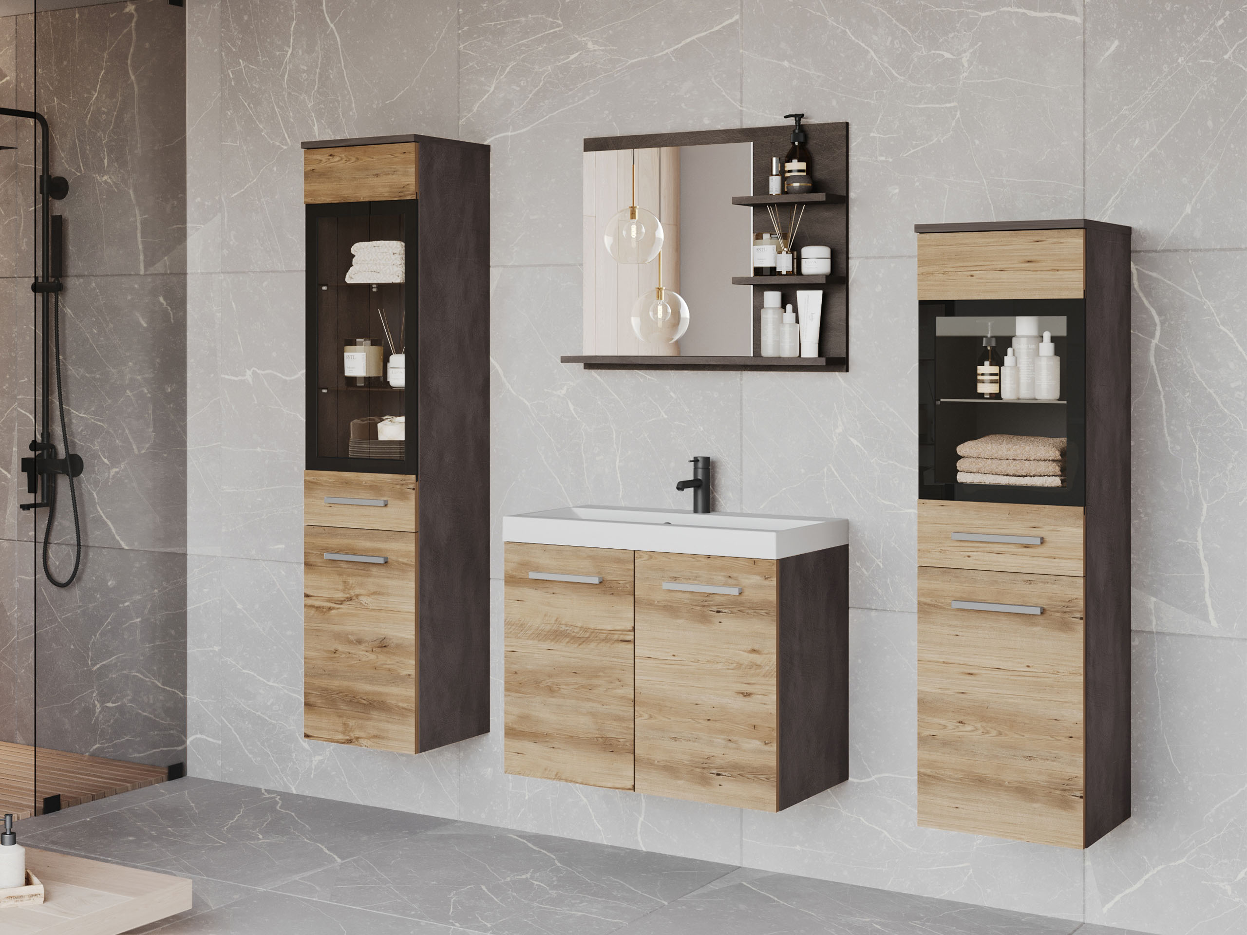 Set bagno Scientia IV (Matera grigio + Castagna)
