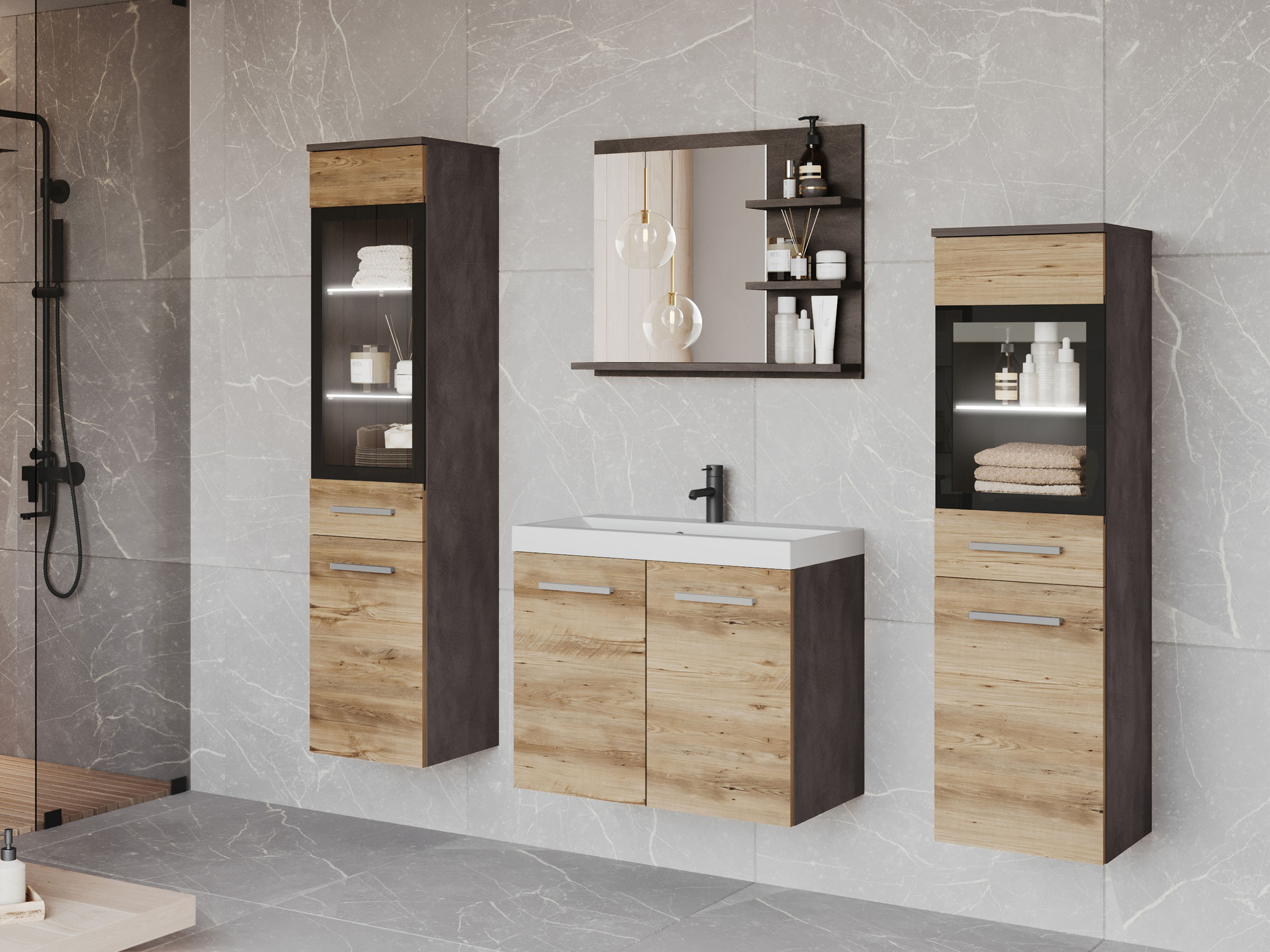 Set bagno Scientia IV (Matera grigio + Castagna)