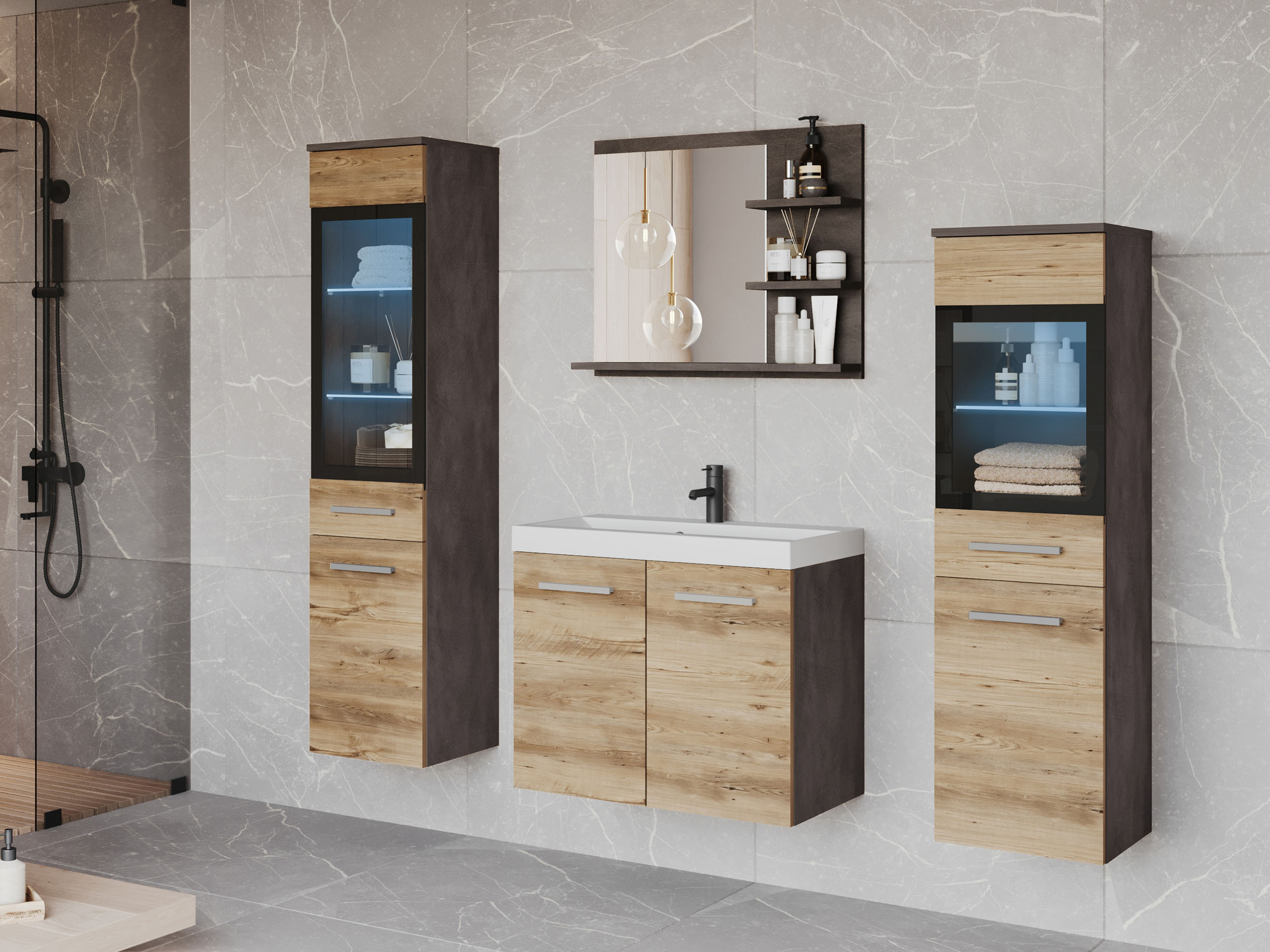 Set bagno Scientia IV (Matera grigio + Castagna)
