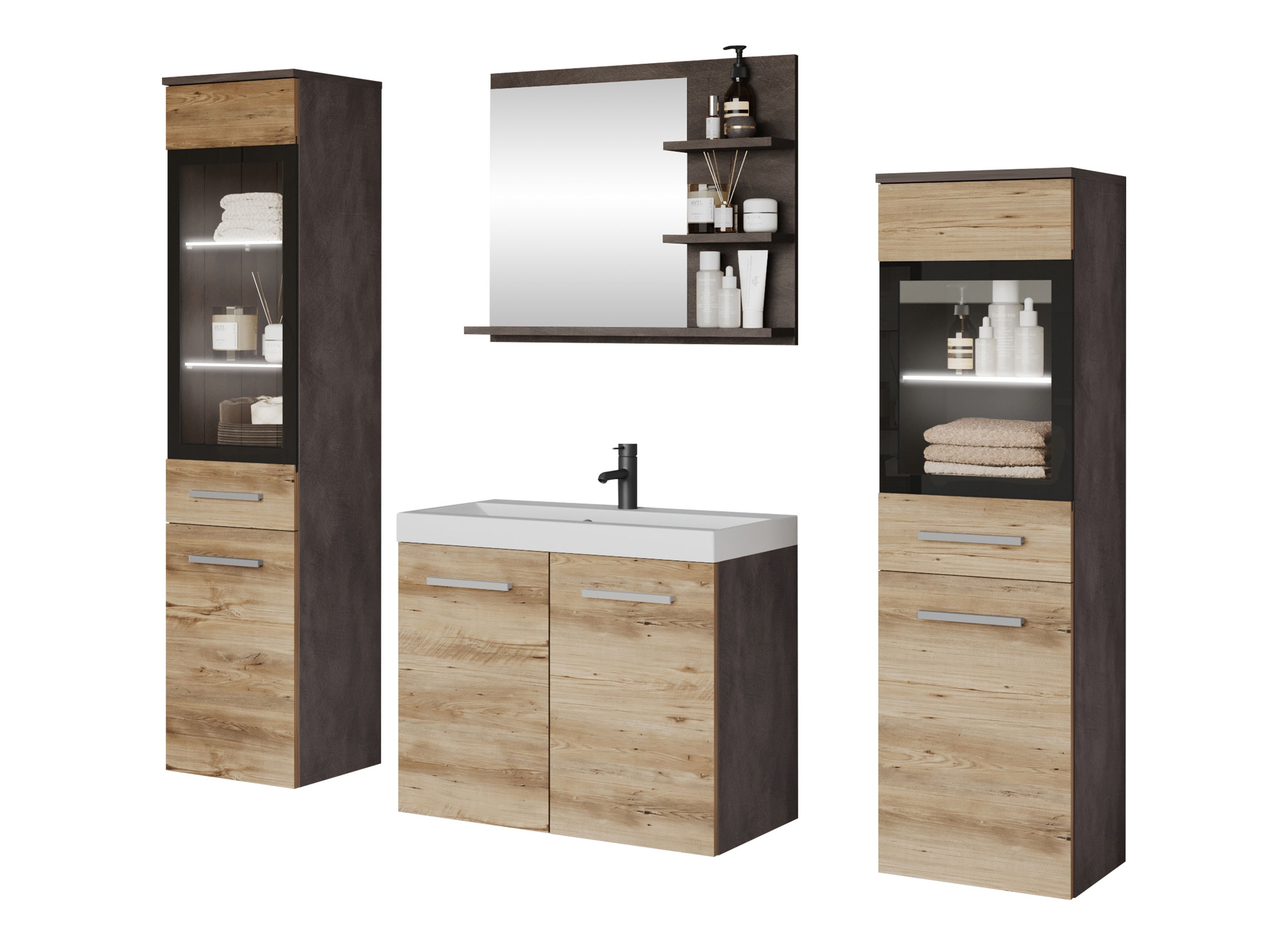 Set bagno Scientia IV (Matera grigio + Castagna)