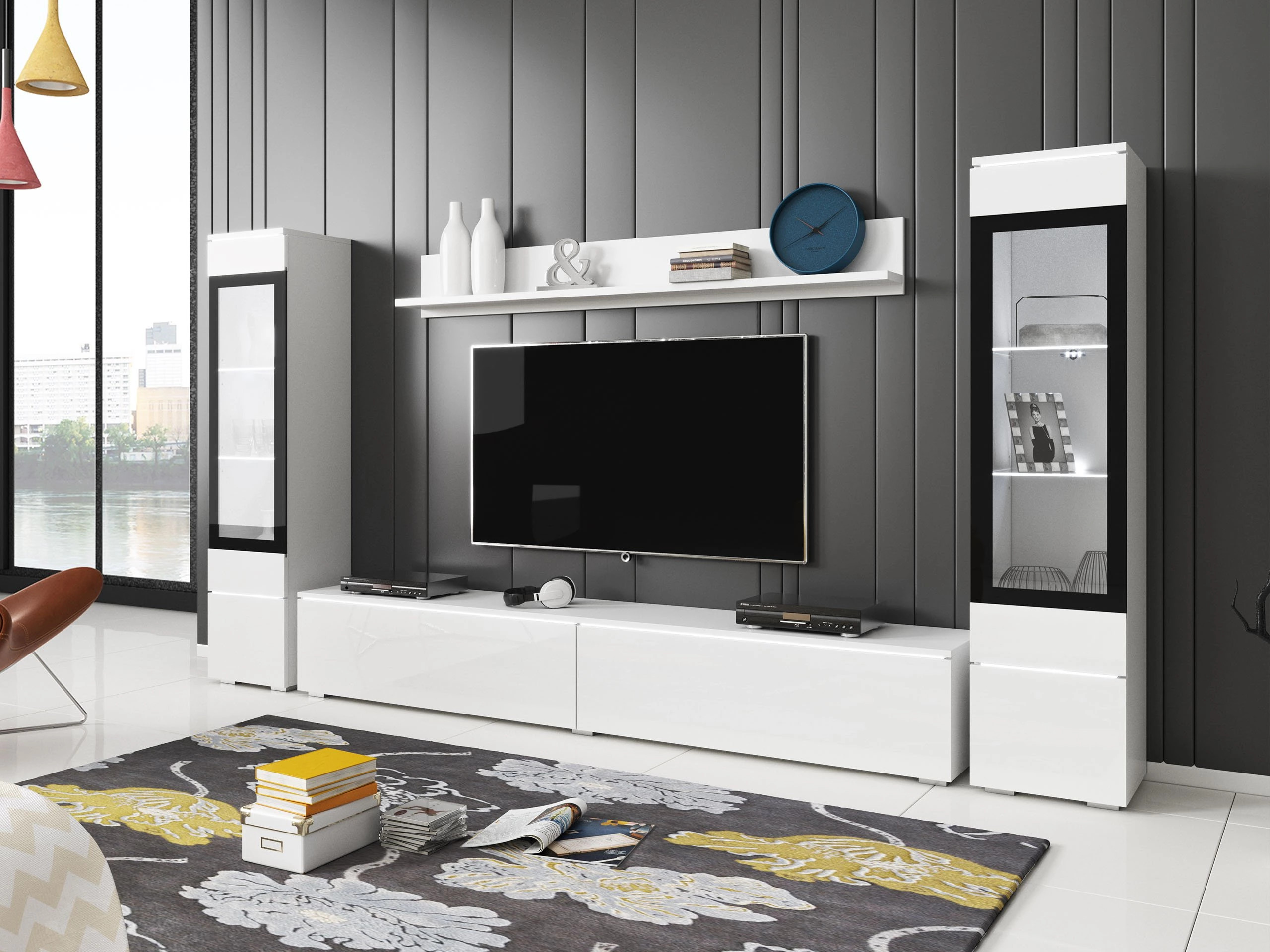 Parete attrezzata Mirfivo 101 (Bianco + Bianco lucido)