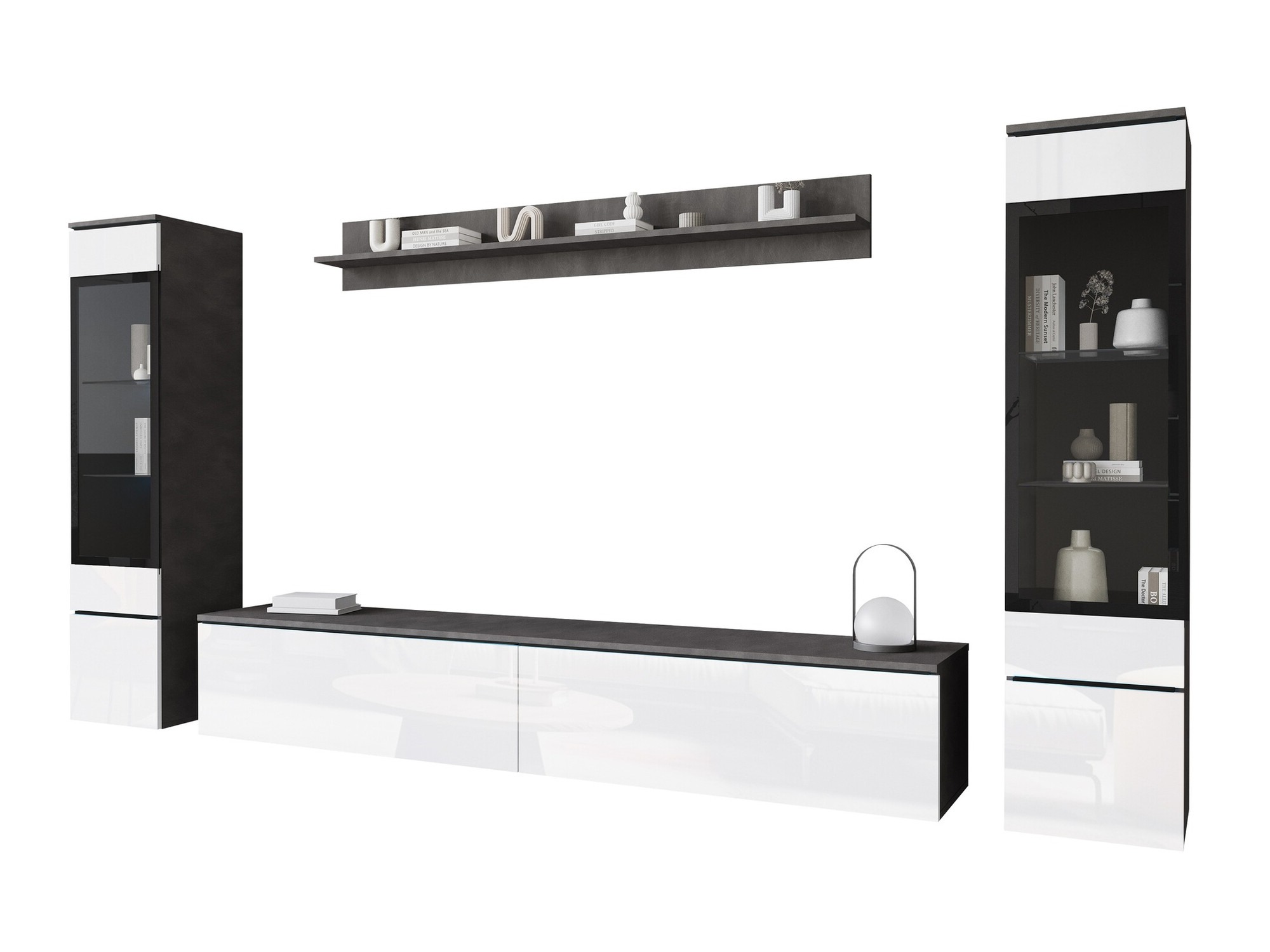 Parete attrezzata Mirfivo 101 (Matera grigio + Bianco lucido)