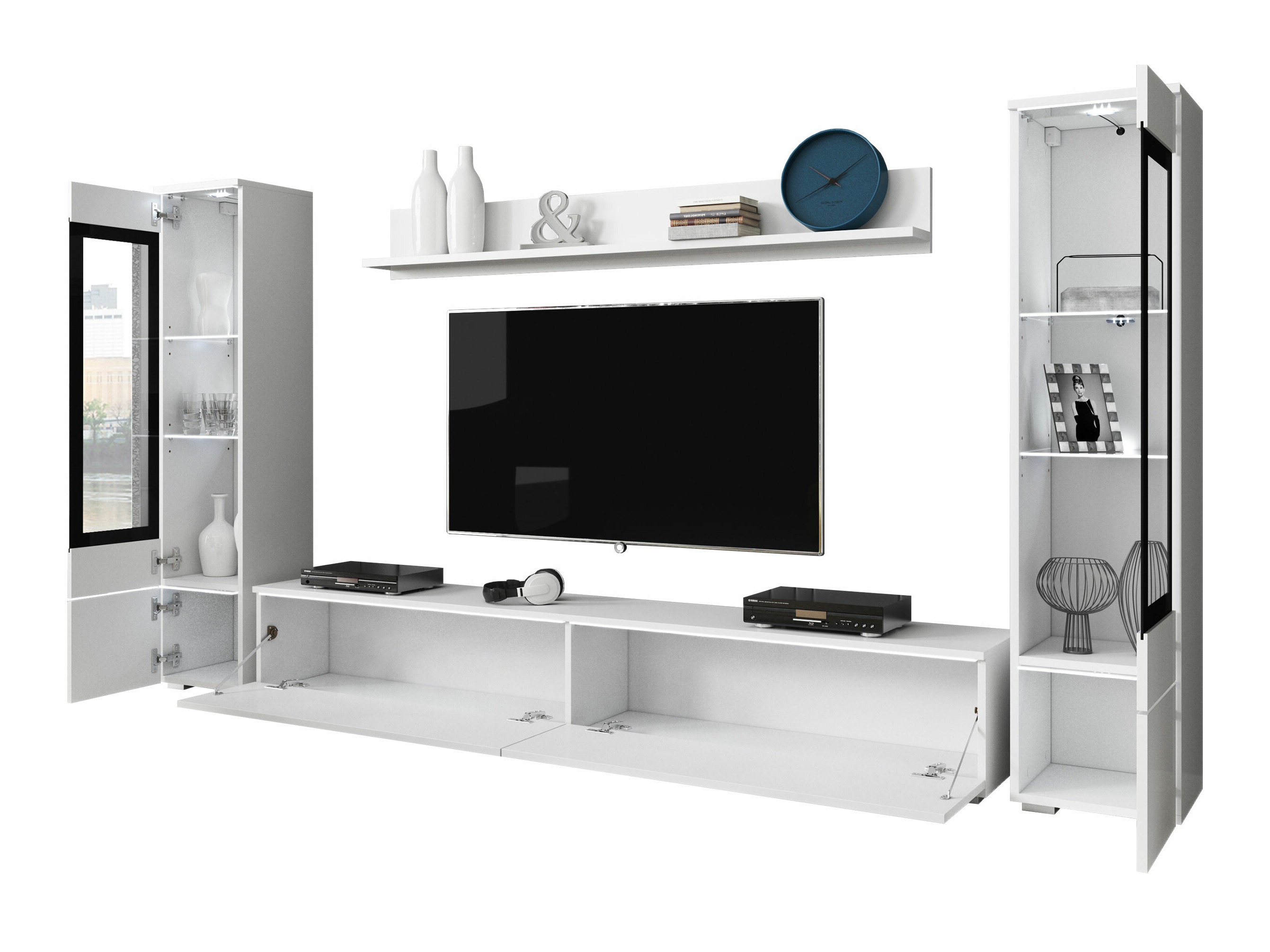 Parete attrezzata Mirfivo 101 (Matera grigio + Bianco lucido)