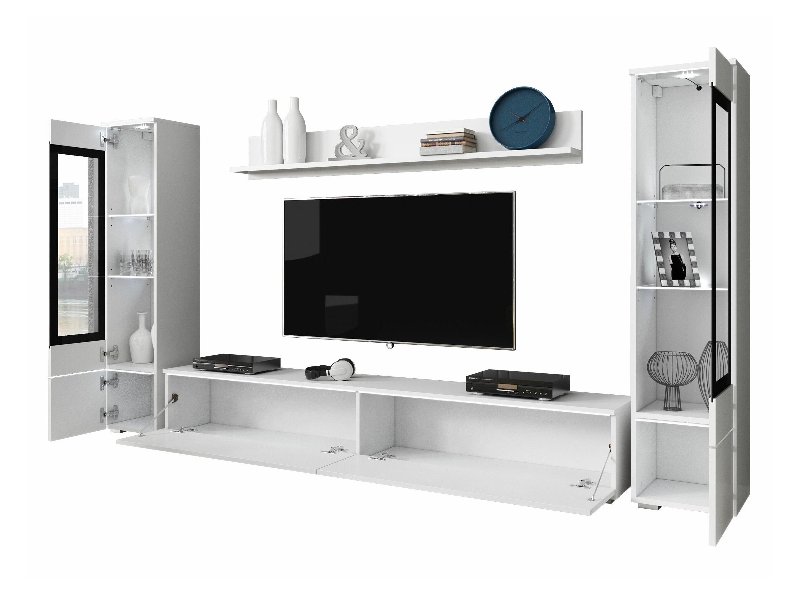 Parete attrezzata Mirfivo 101 (Matera grigio + Bianco lucido)