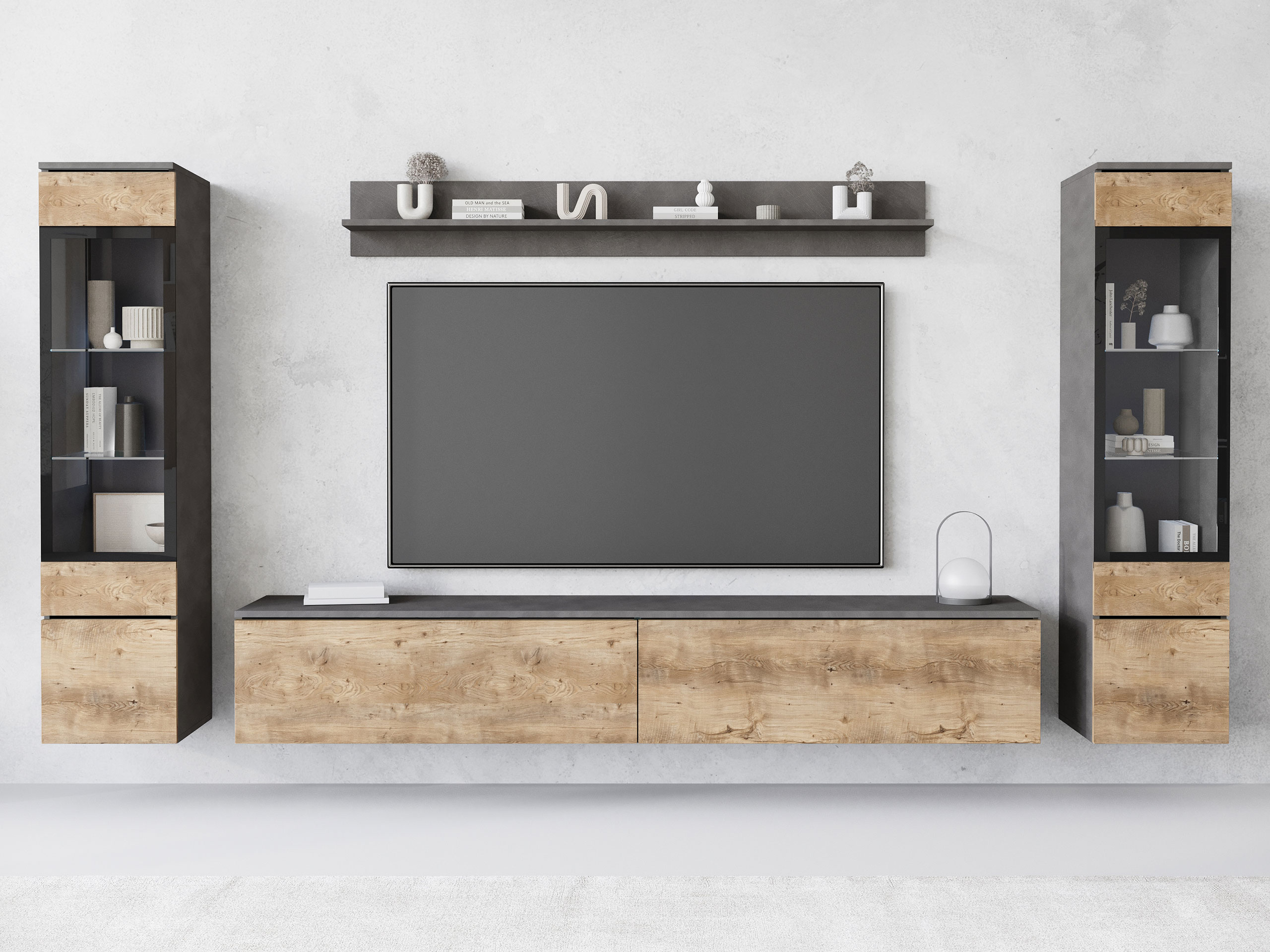 Parete attrezzata Mirfivo 101 (Matera grigio + Castagna)