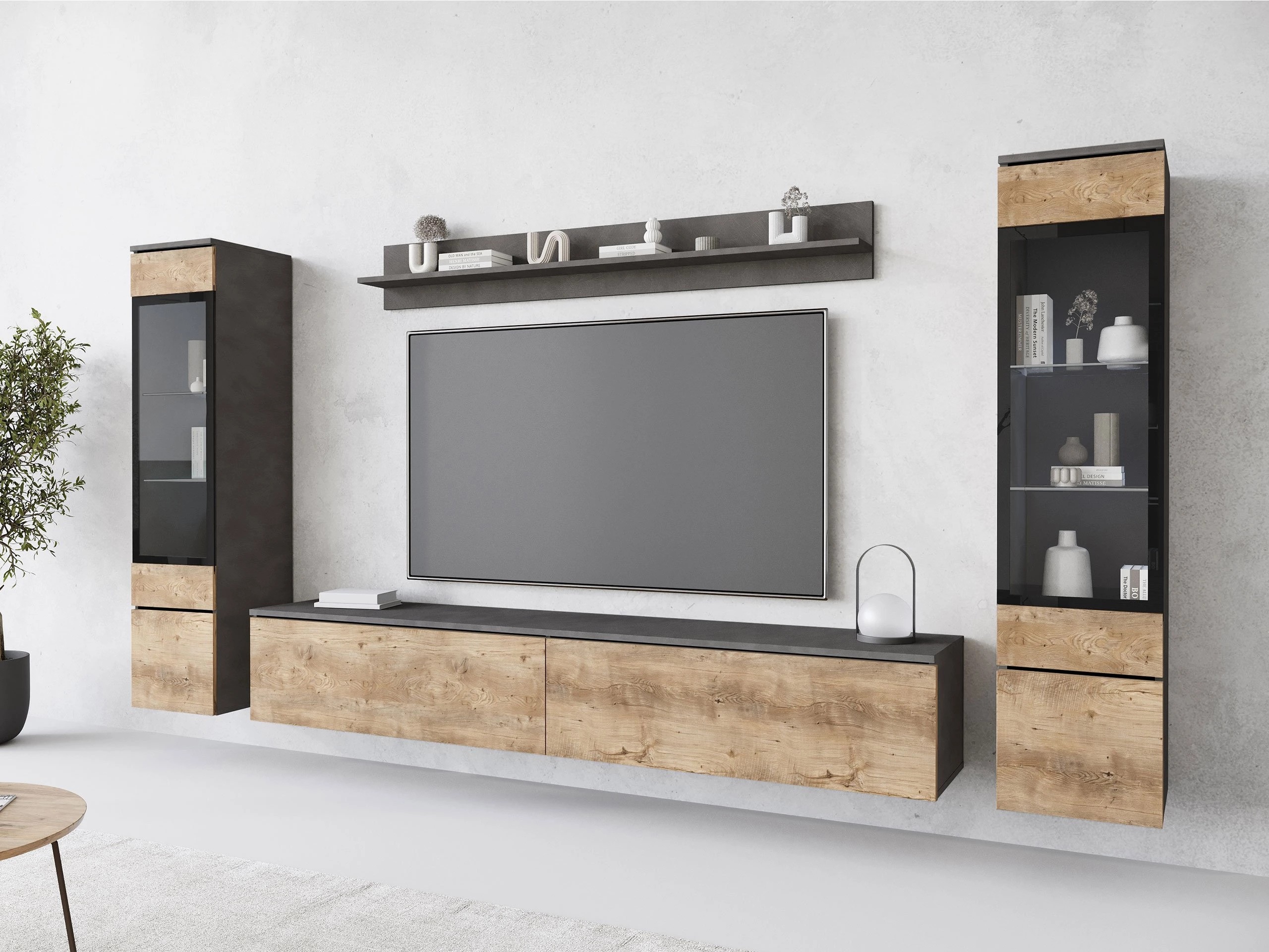 Parete attrezzata Mirfivo 101 (Matera grigio + Castagna)