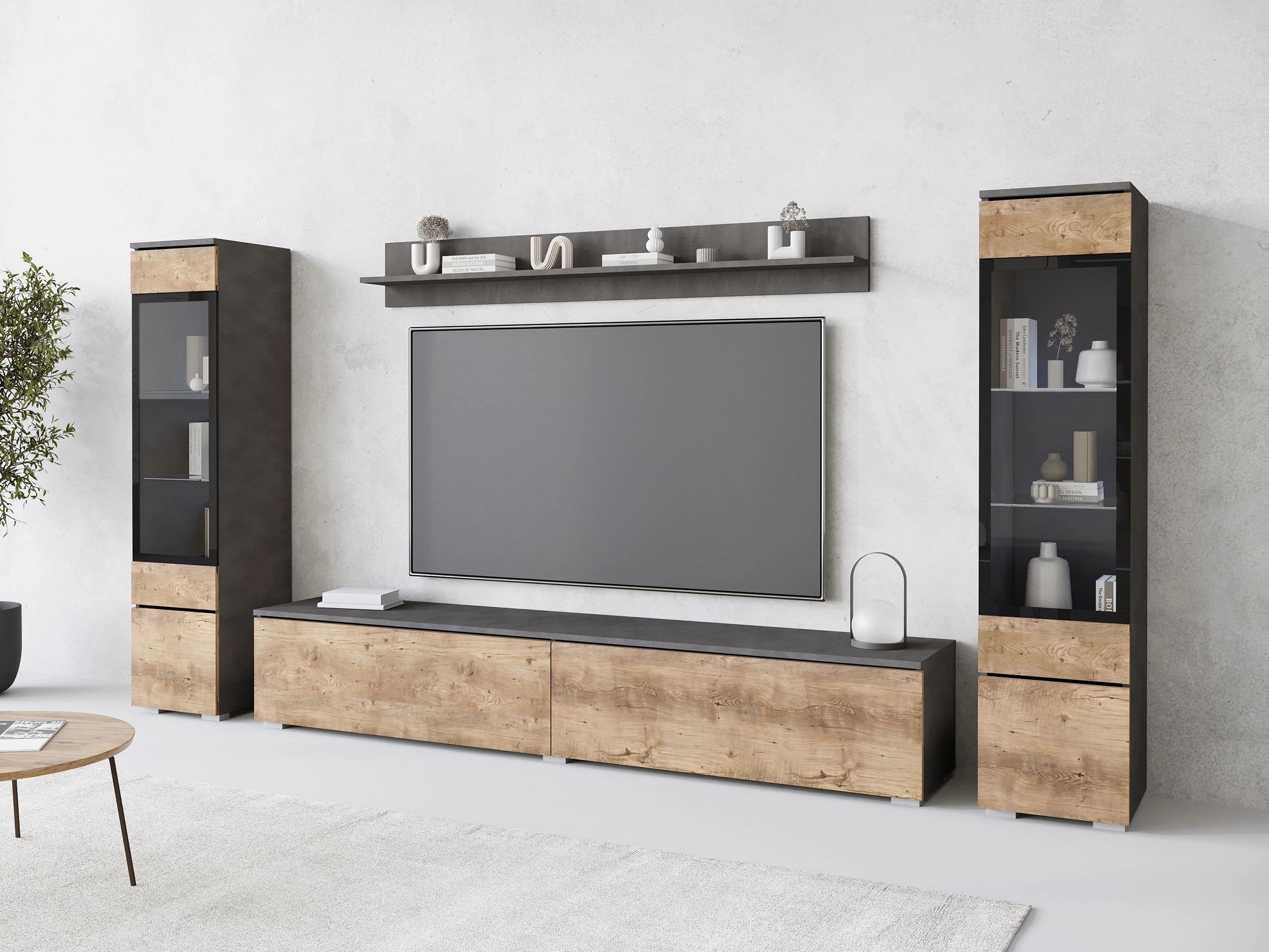 Parete attrezzata Mirfivo 101 (Matera grigio + Castagna)