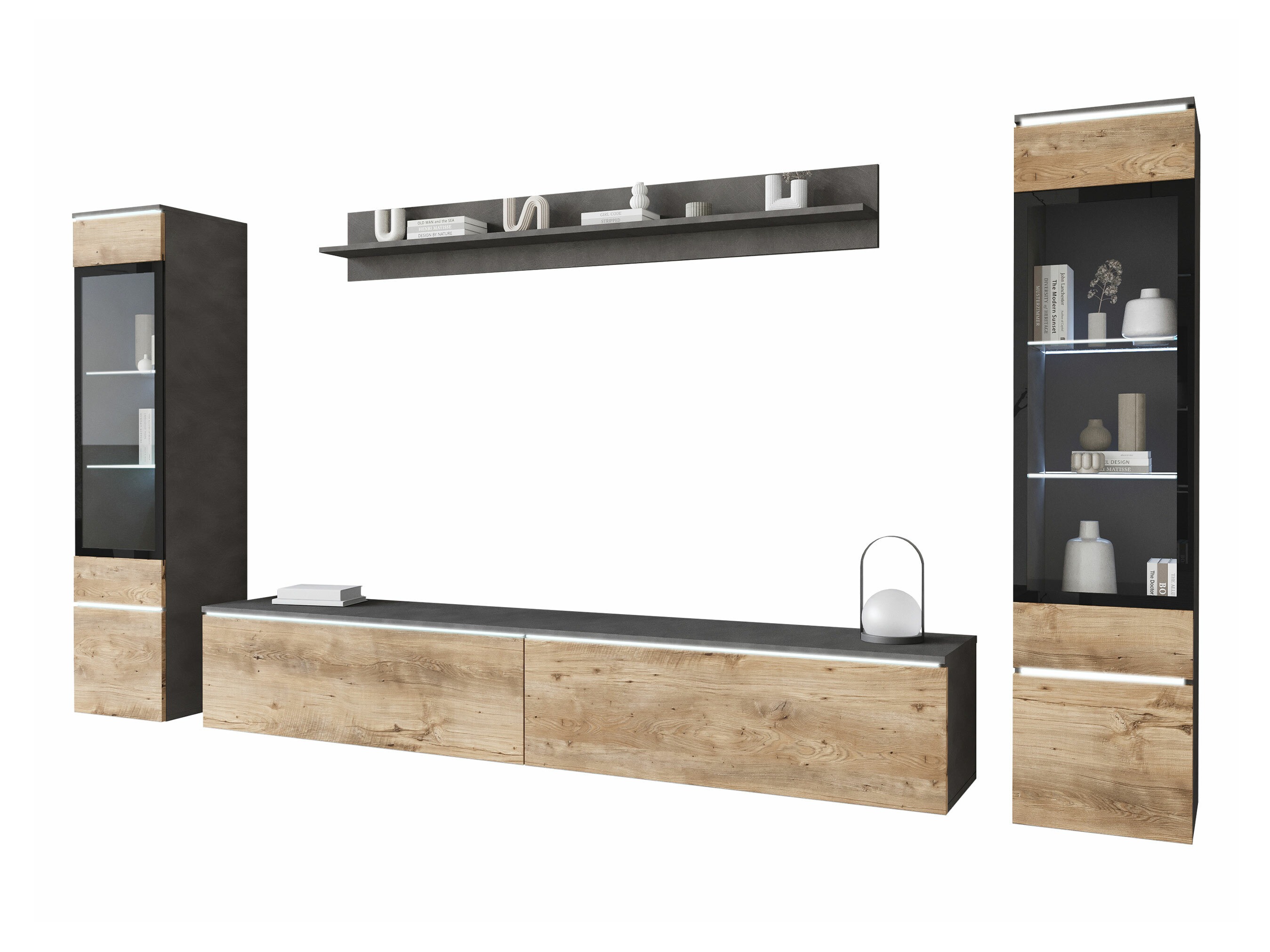 Parete attrezzata Mirfivo 101 (Matera grigio + Castagna)