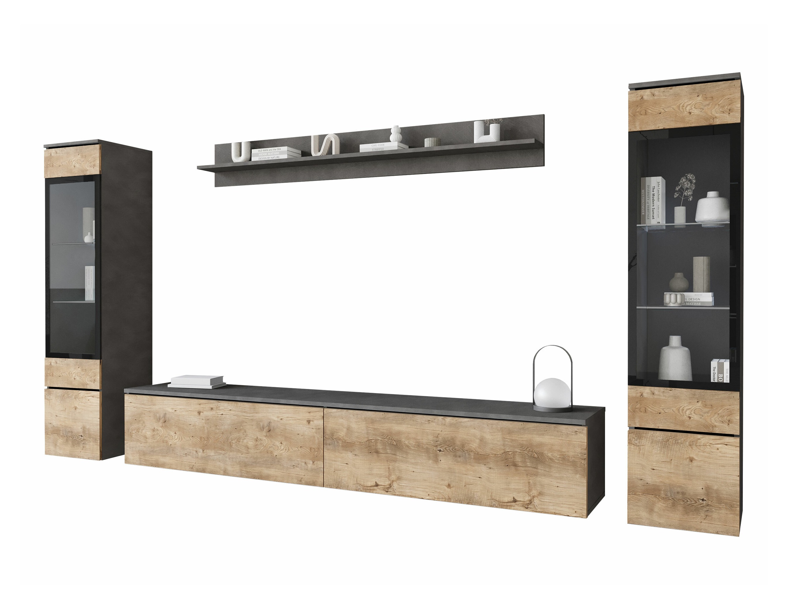 Parete attrezzata Sarasota 126 (Matera grigio + Castagna)