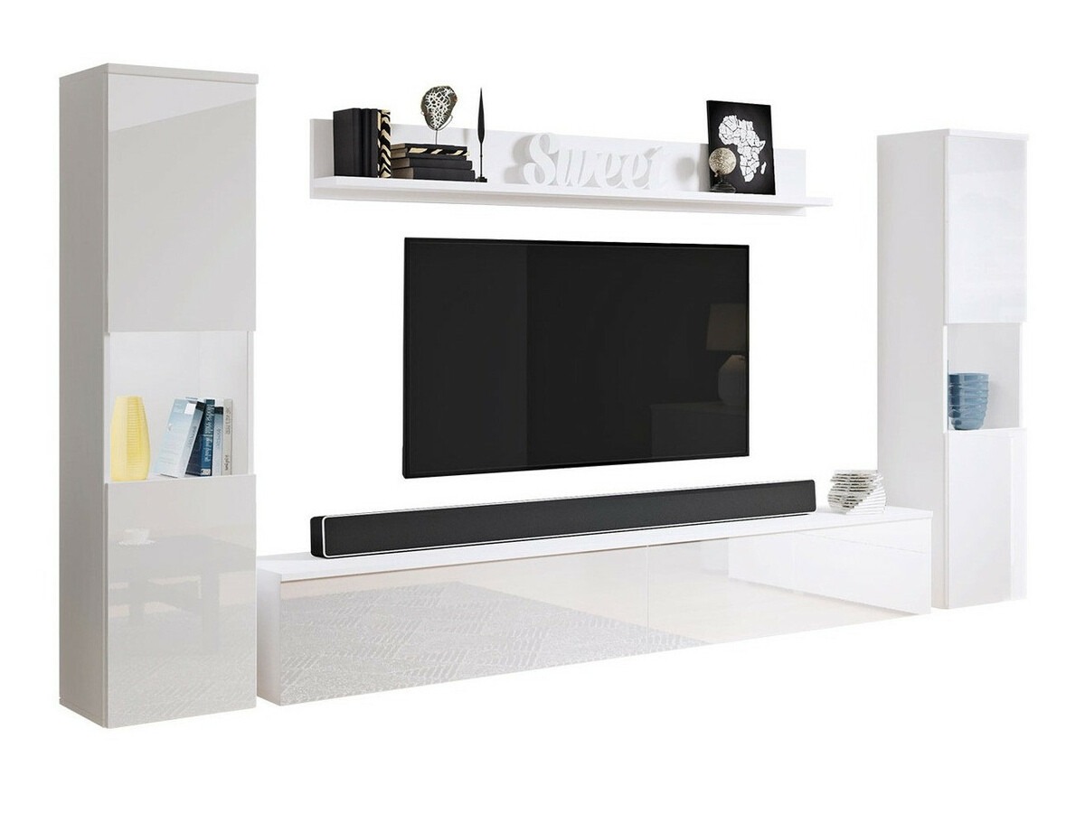 Parete attrezzata Sarasota 131 (Bianco + Bianco lucido)
