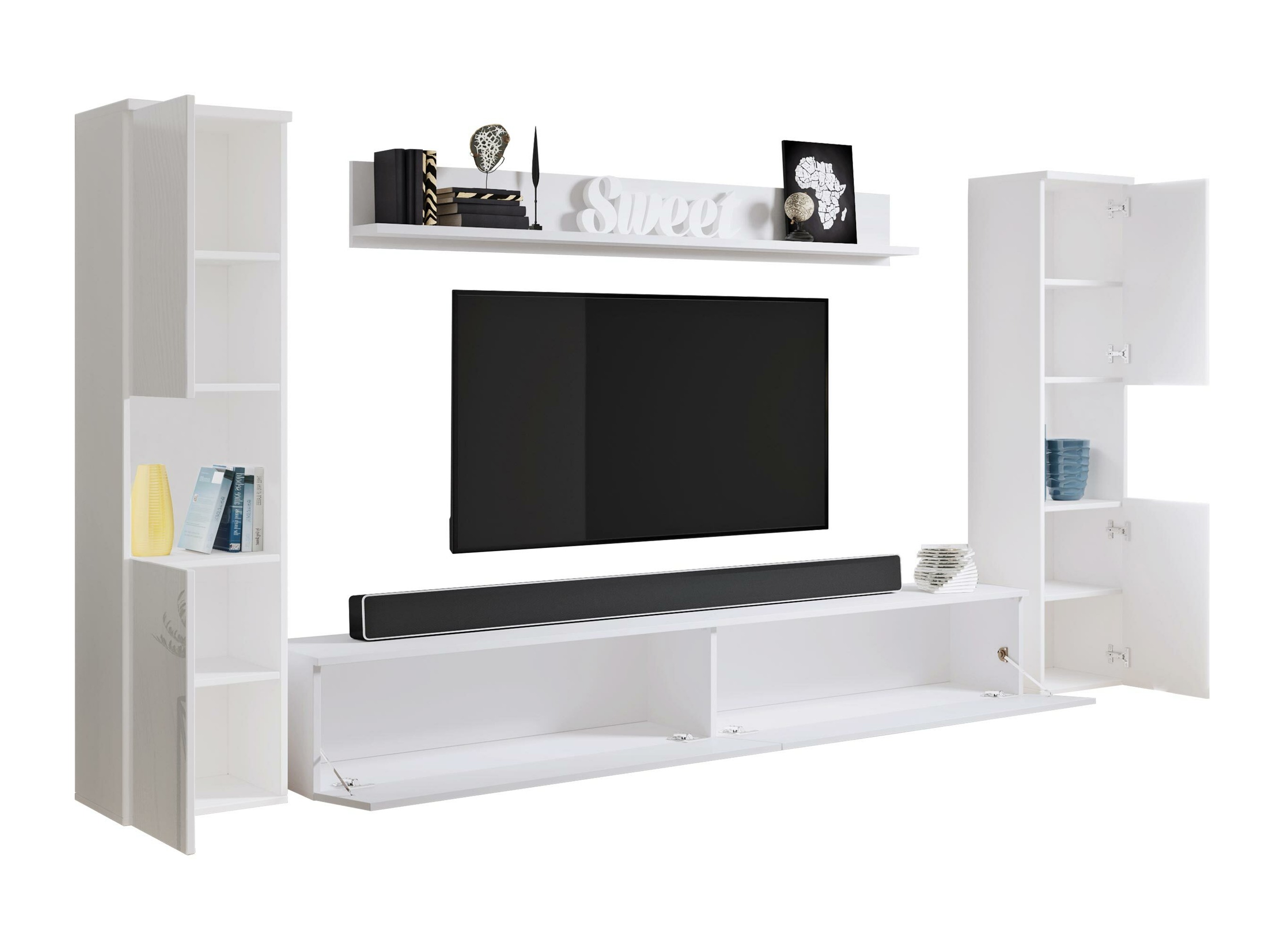 Parete attrezzata Sarasota 131 (Bianco + Bianco lucido)