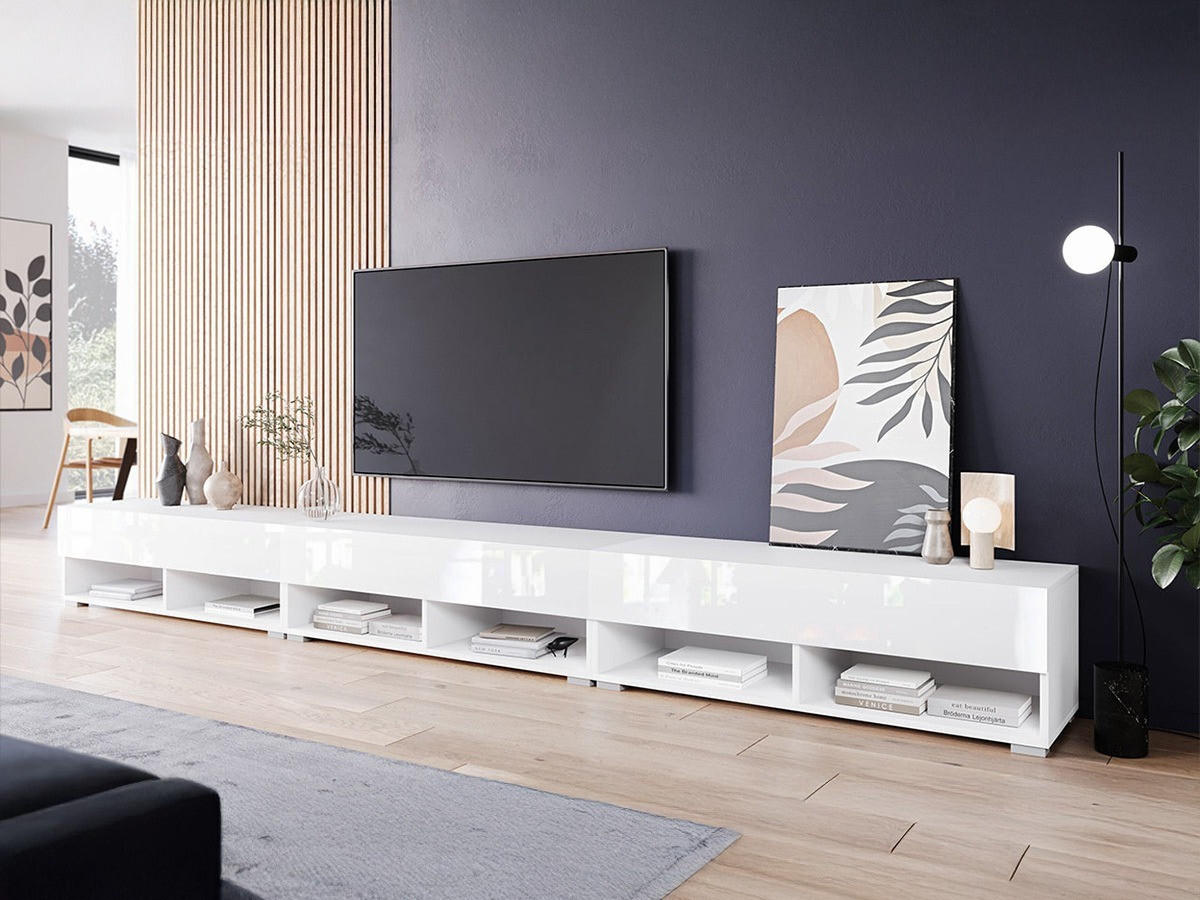 Mobile porta TV Sarasota 144 (Bianco + Bianco lucido)