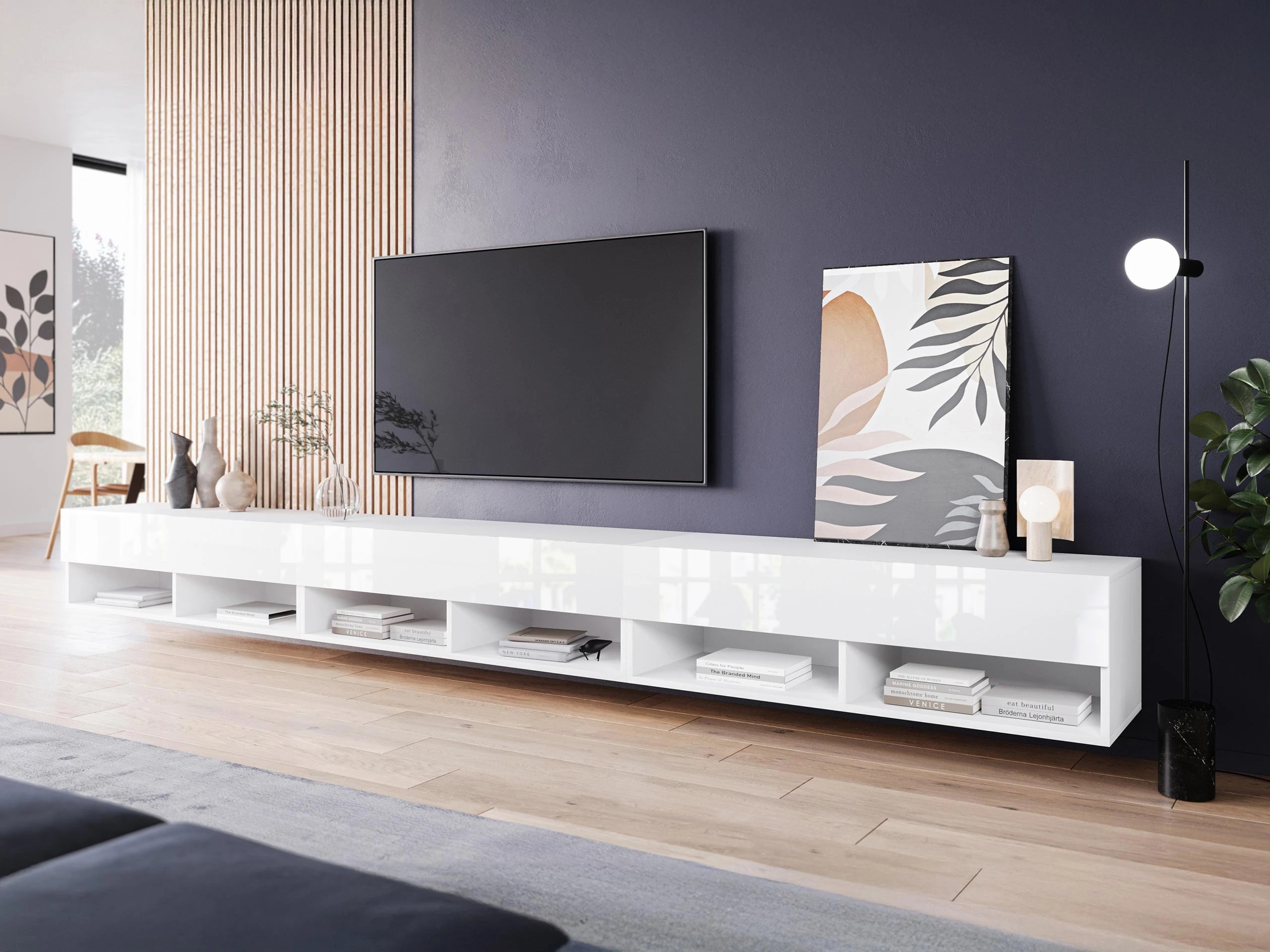 Mobile porta TV Sarasota 144 (Bianco + Bianco lucido)