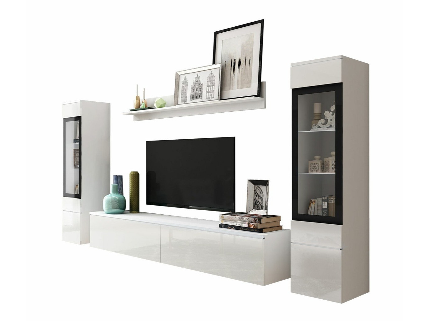 Parete attrezzata Mirfivo 101 (Bianco + Bianco lucido)