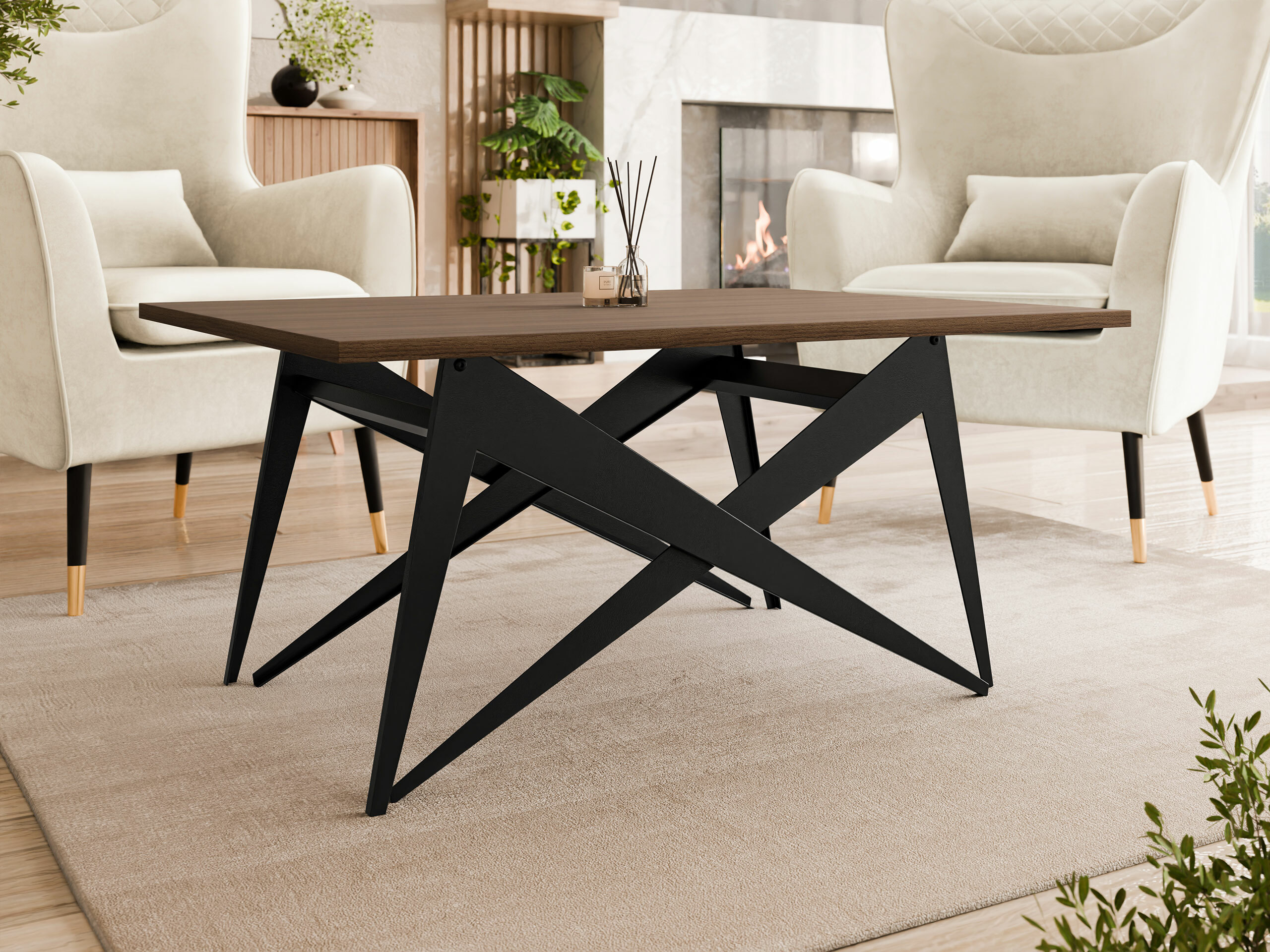 Tavolino trasformabile Oswego 150 (Noce + Nero)