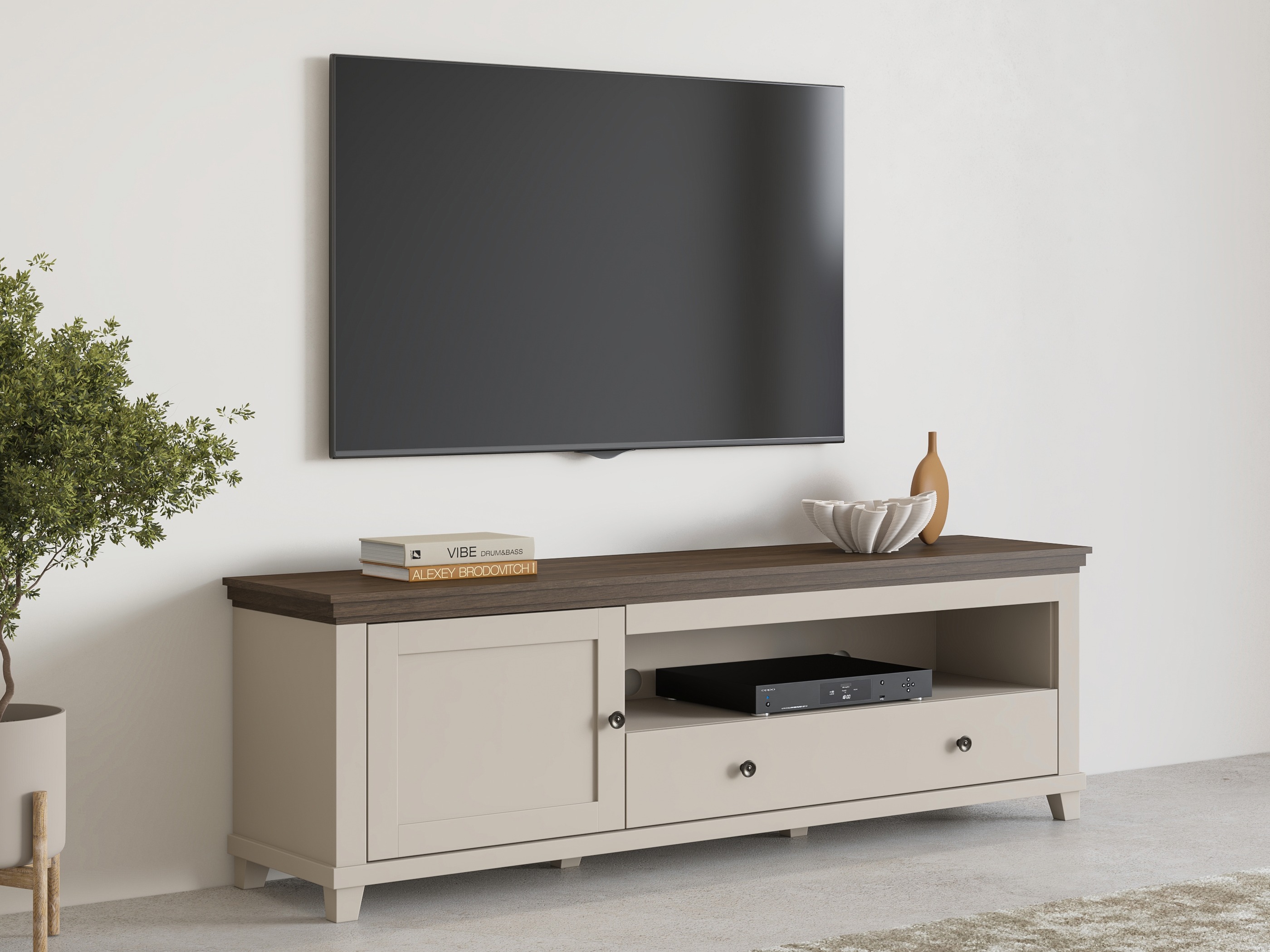 Mobile porta TV Tolnue 104 (Beige chiaro + Quercia)