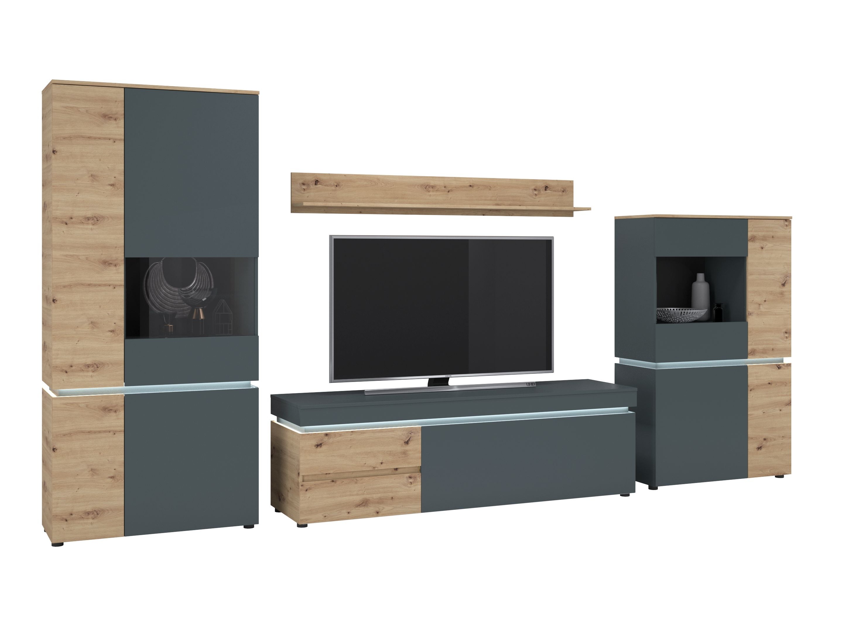 Parete attrezzata Ontario 176 (Rovere Artisan + Grigio)