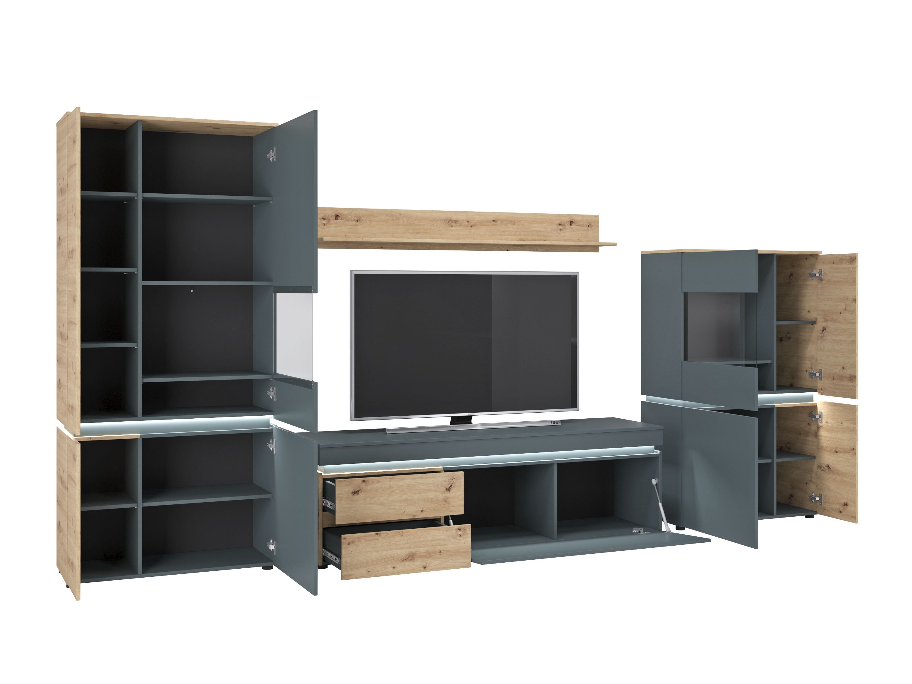 Parete attrezzata Ontario 176 (Rovere Artisan + Grigio)