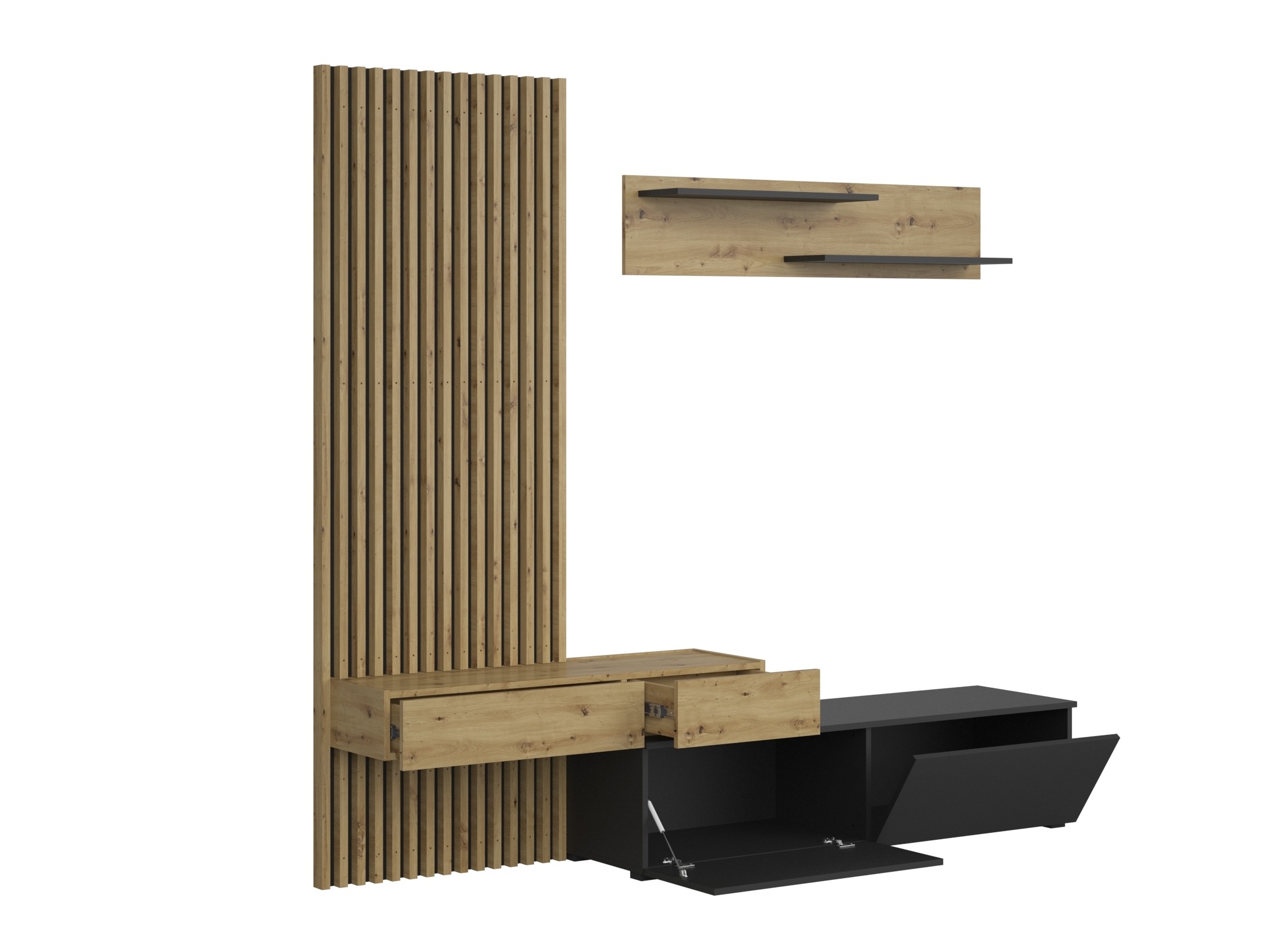Parete attrezzata Houston 2086 (Nero + Rovere Artisan)