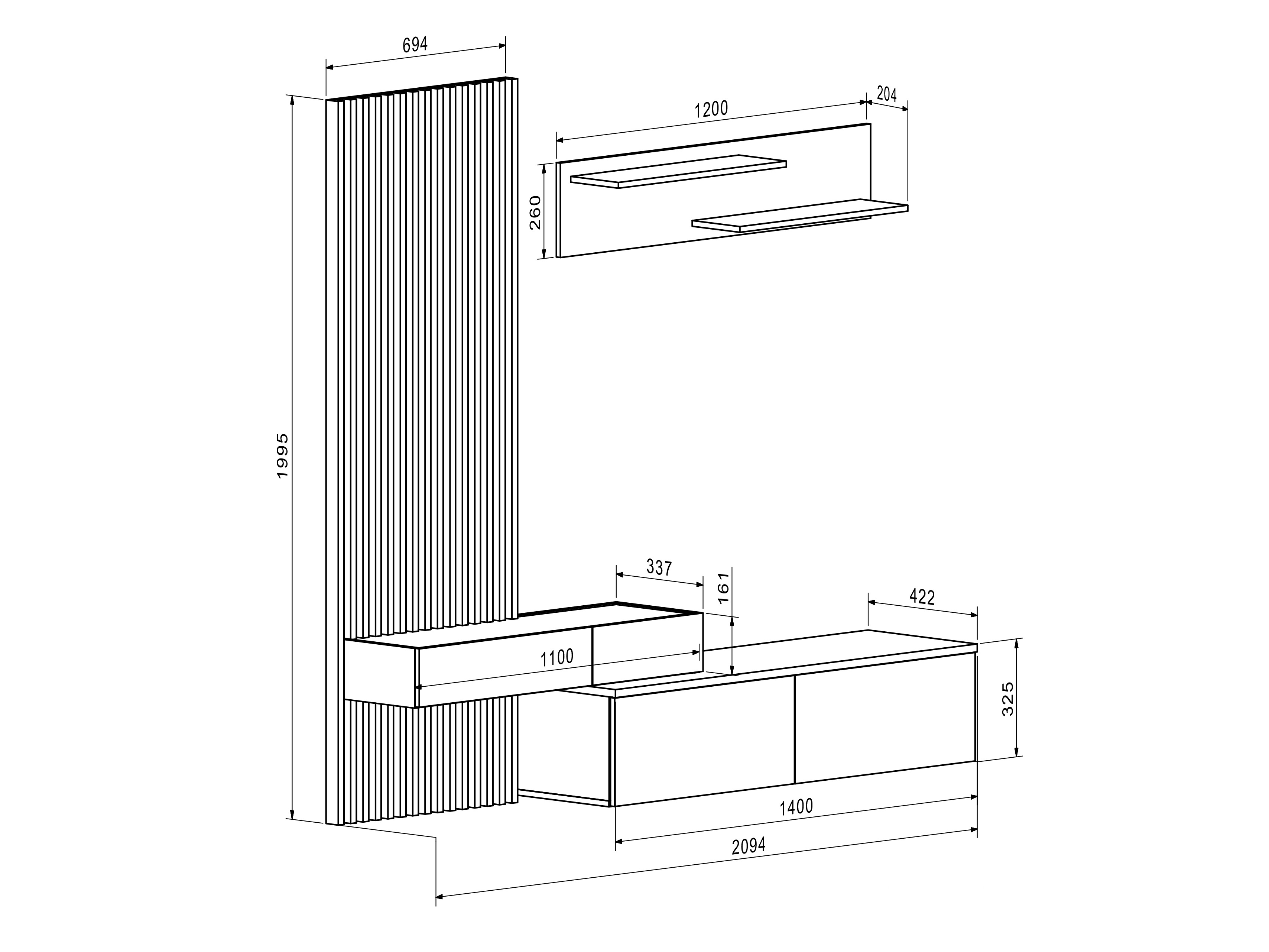 Parete attrezzata Houston 2086 (Rovere Artisan + Cachemire)