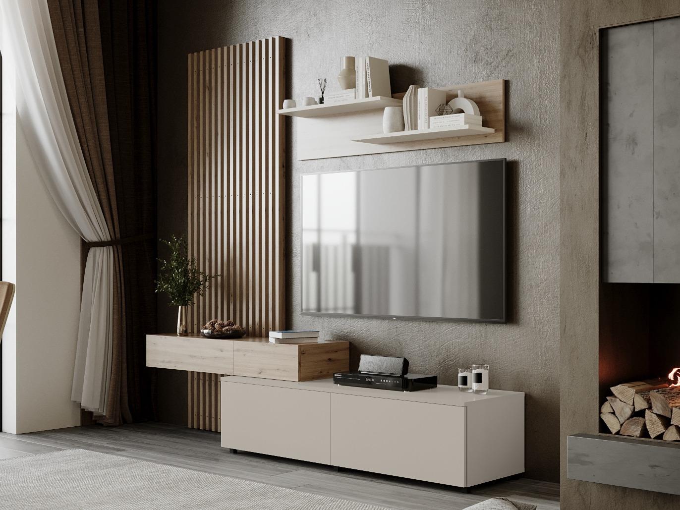 Parete attrezzata Houston 2086 (Rovere Artisan + Cachemire)